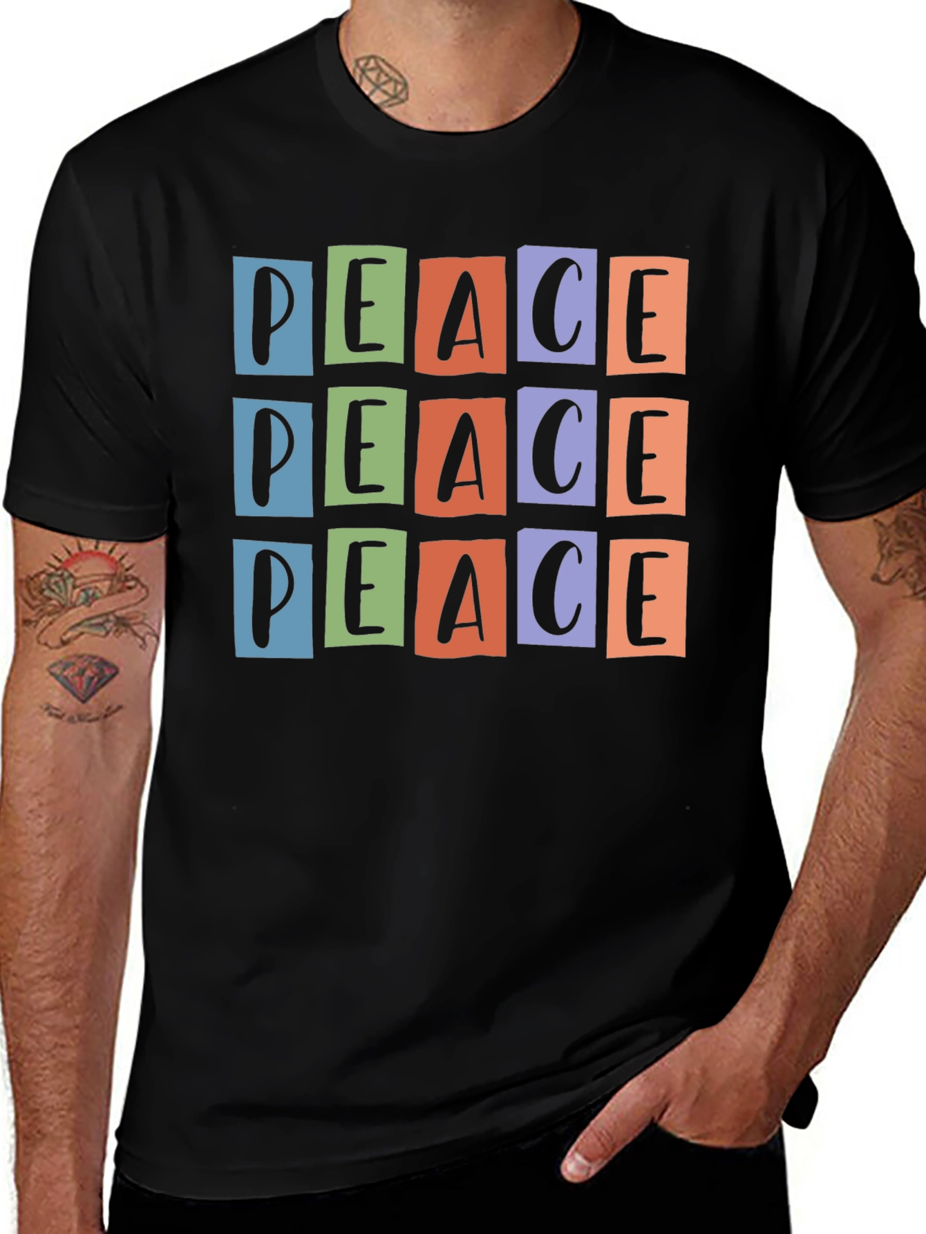 Variant 16 of Peace Graphic T-Shirt - Colorful Block Design