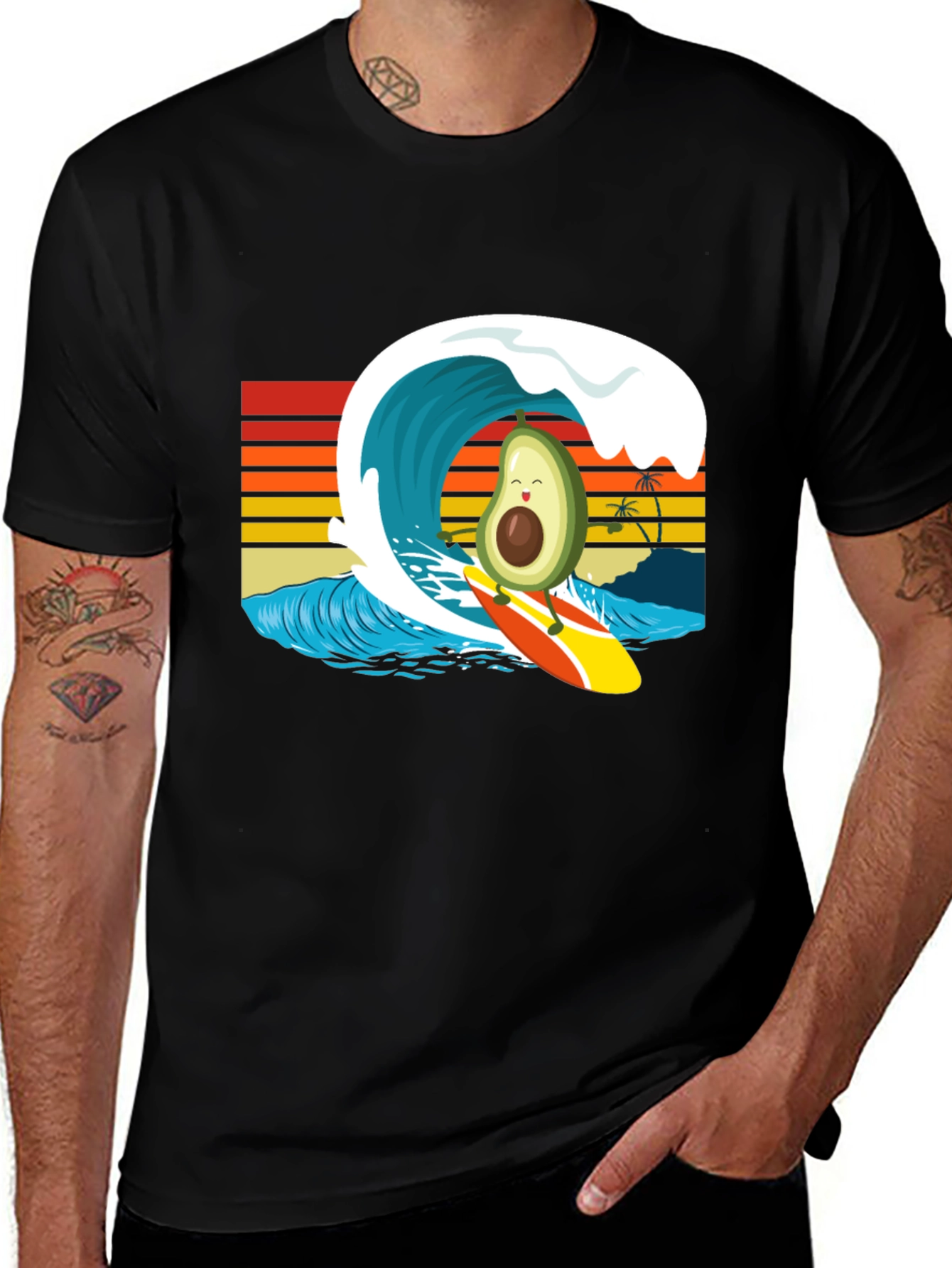 Black Surfing Avocado Graphic Tee main image