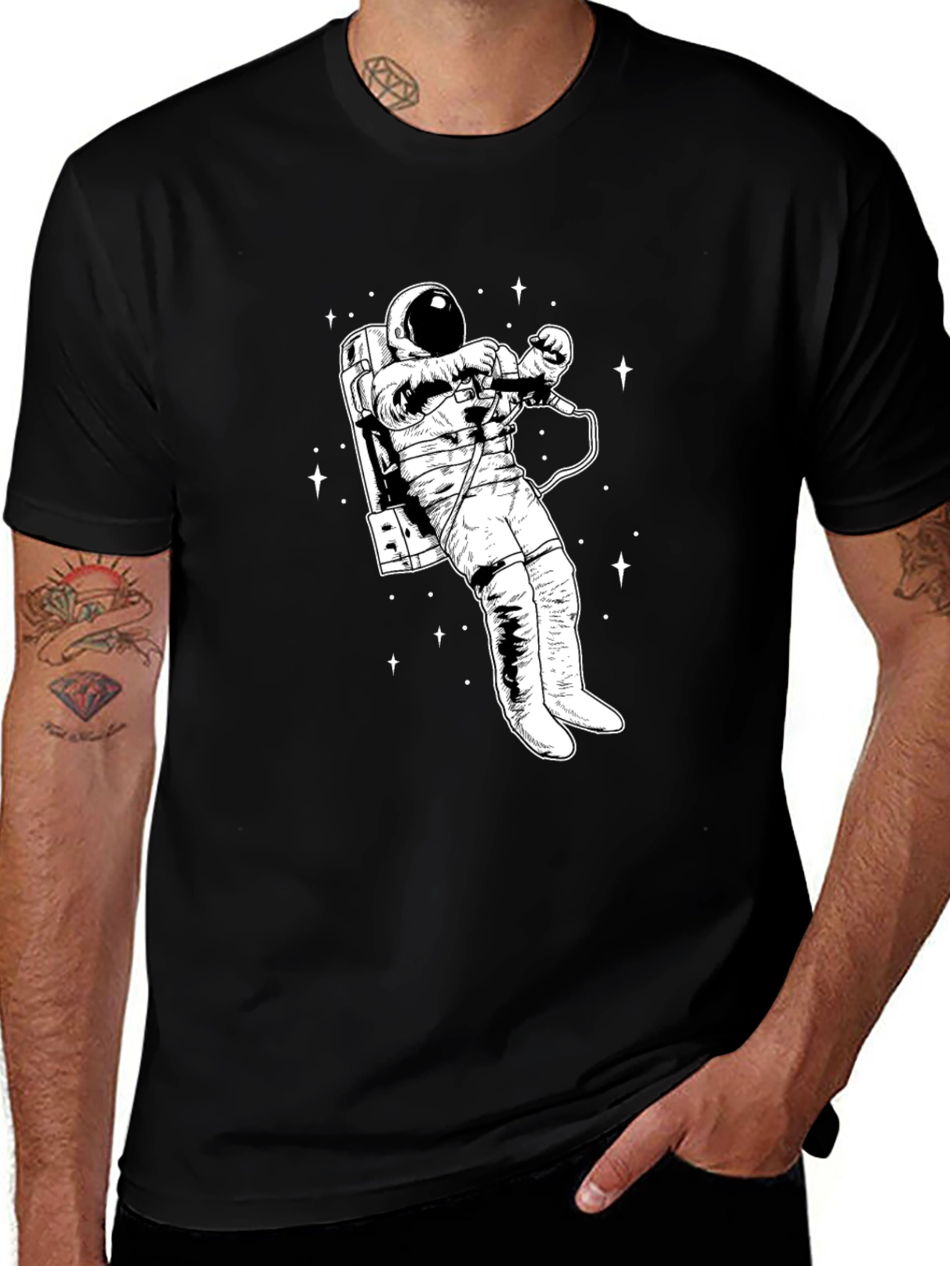 Variant 3 of Astronaut Graphic T-Shirt - Black Crew Neck
