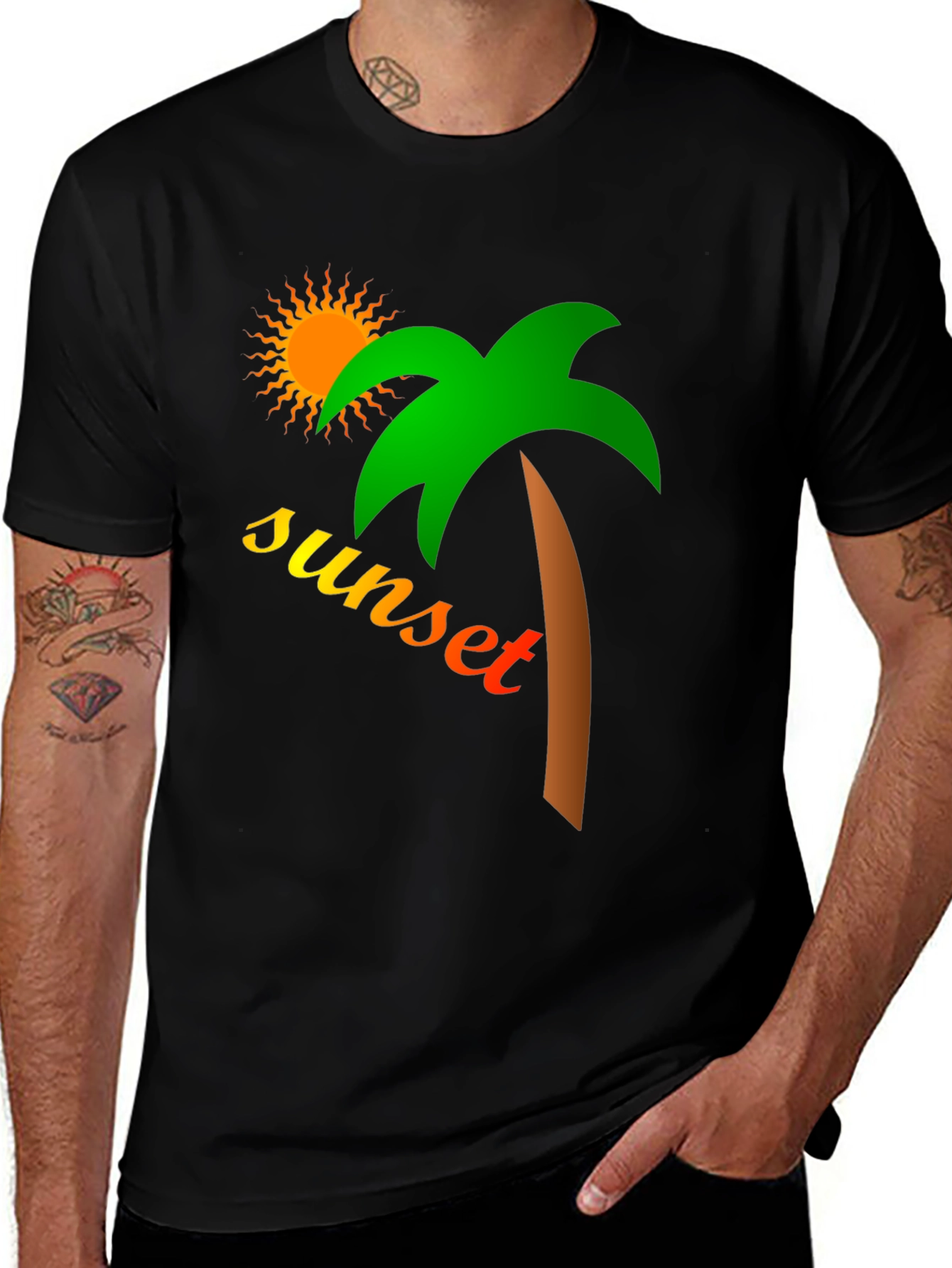 Variant 21 of Sunset Palm Tree Graphic Black T-Shirt