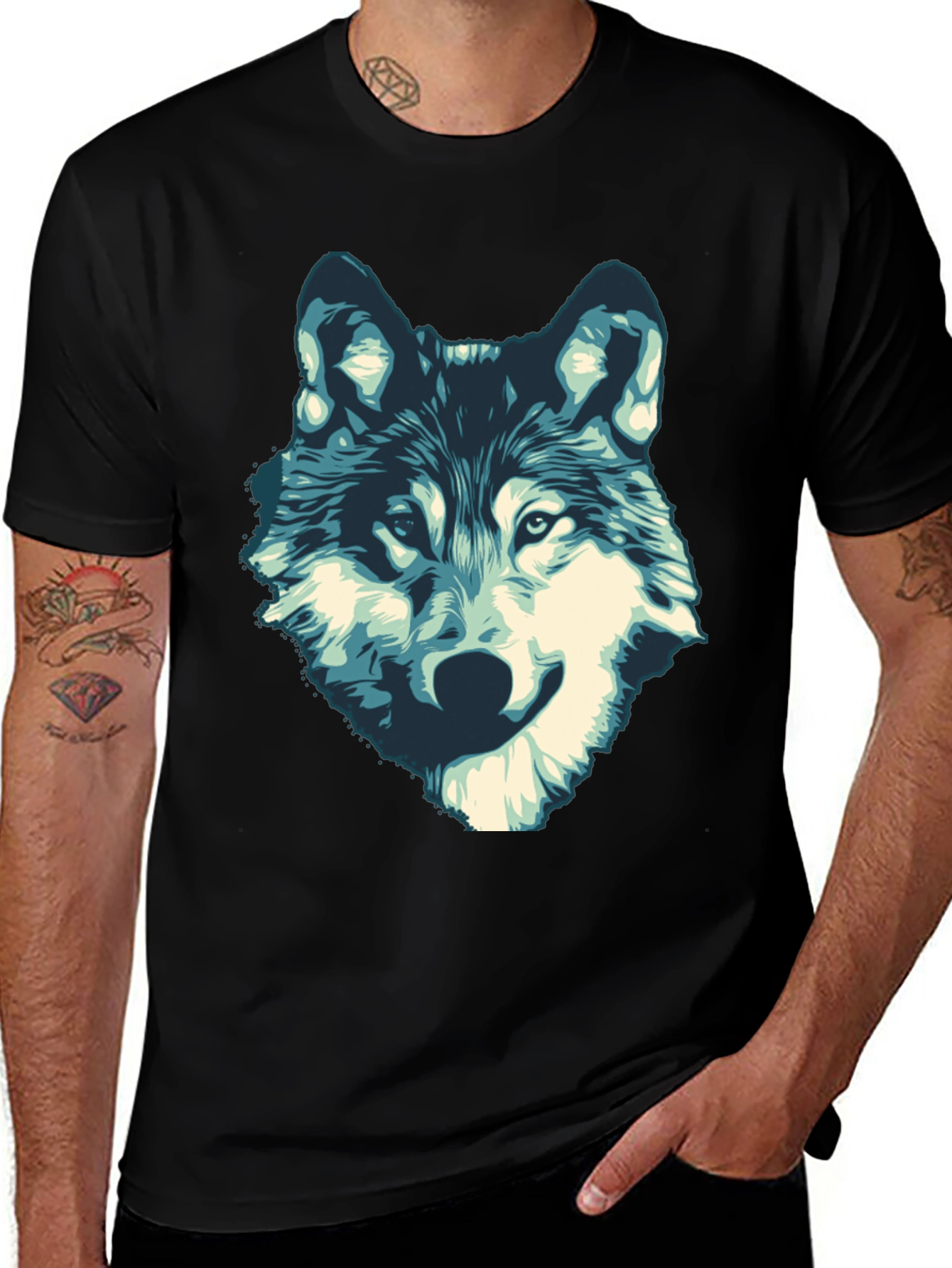 Variant 17 of Men's Black Wolf Graphic Print T-Shirt
