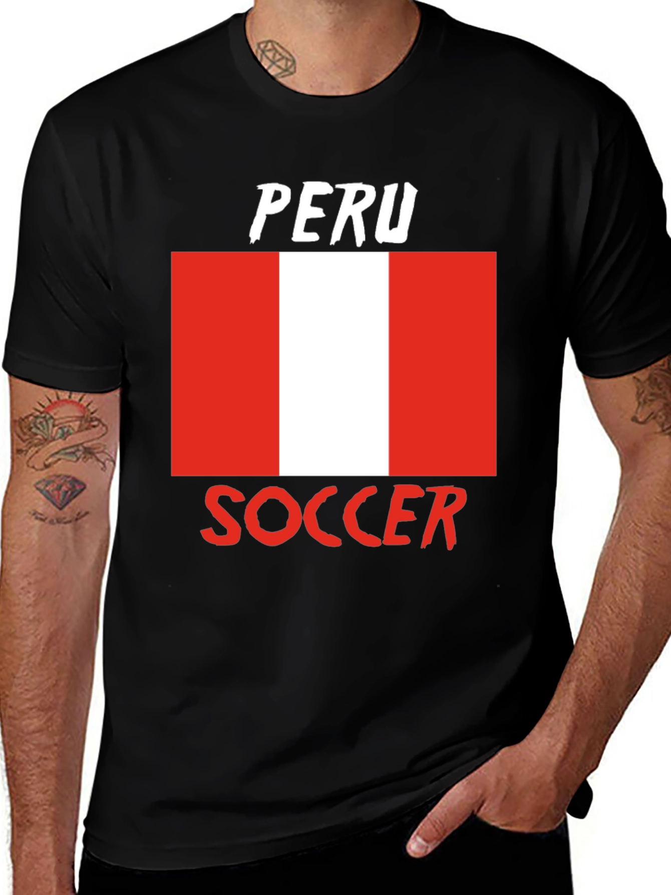 Peru Soccer Flag T-Shirt - Black Tee
