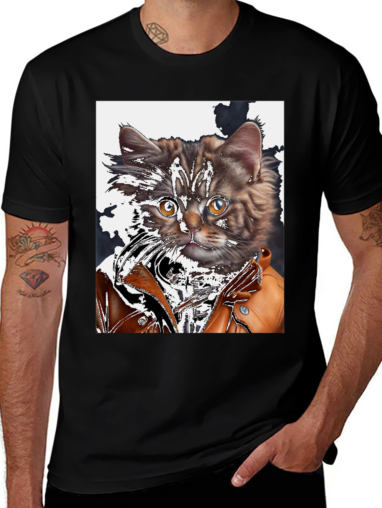 Variant 16 of Cool Cat in Leather Jacket Graphic T-Shirt