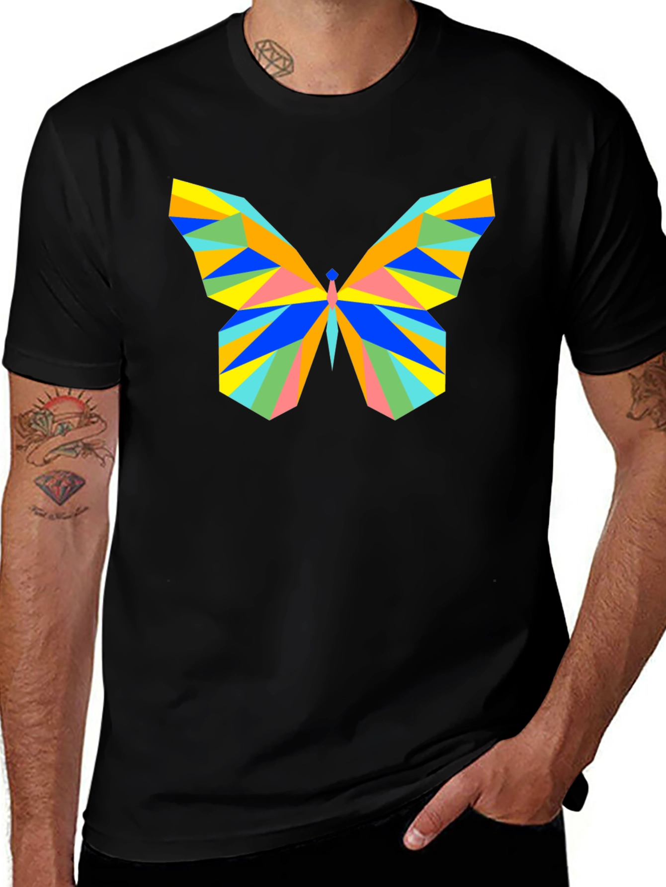 Variant 20 of Geometric Butterfly Graphic Black T-Shirt