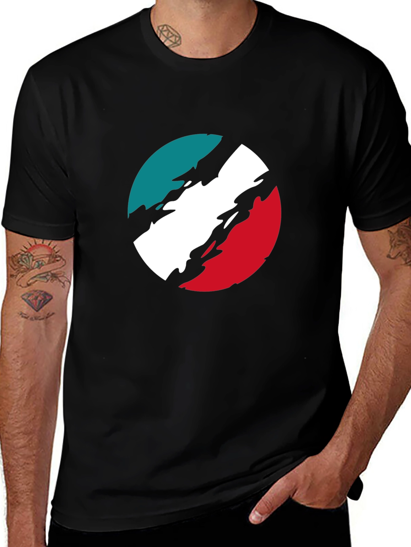 Variant 24 of Graphic Tee: Retro Circle Design - Black Cotton T-Shirt