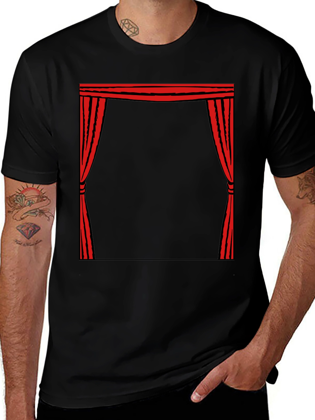 Red Curtain Graphic Black T-Shirt - Theatrical Style