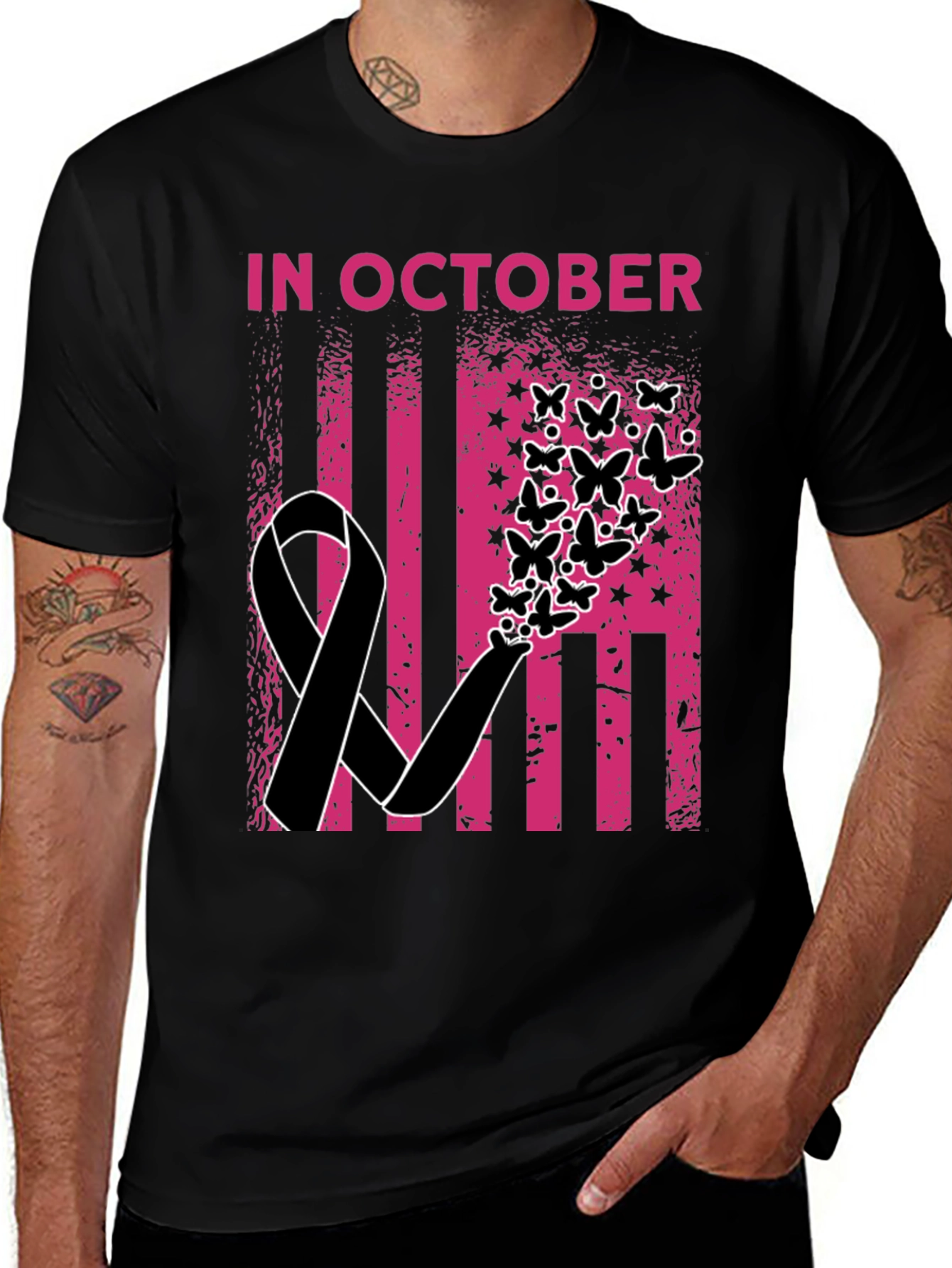 Variant 14 of In October Breast Cancer Awareness Ribbon Butterfly T-Shirt