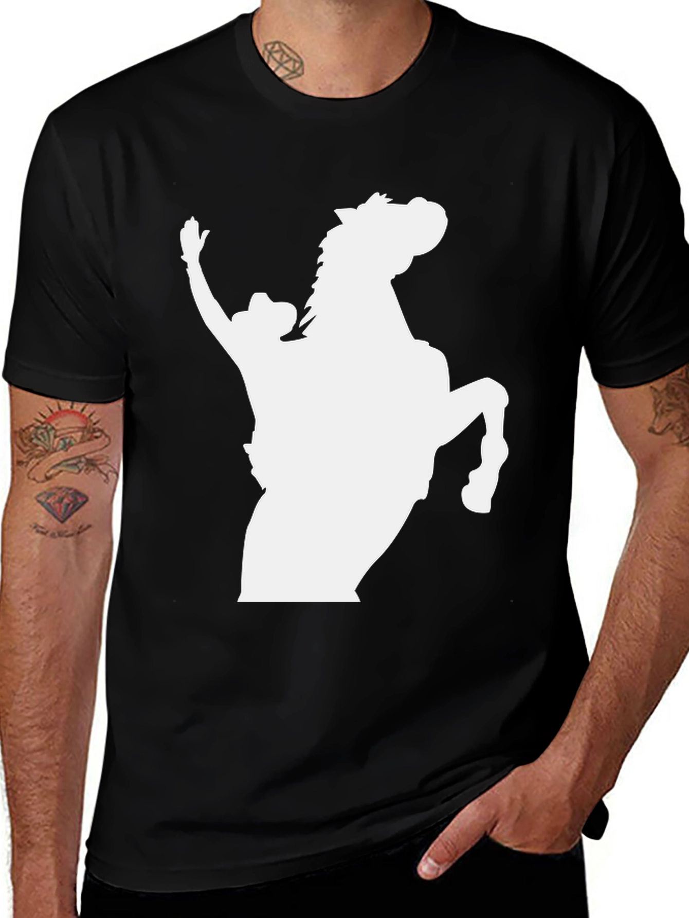 Variant 28 of Cowboy Horse Graphic Tee - Black Cotton Blend T-Shirt