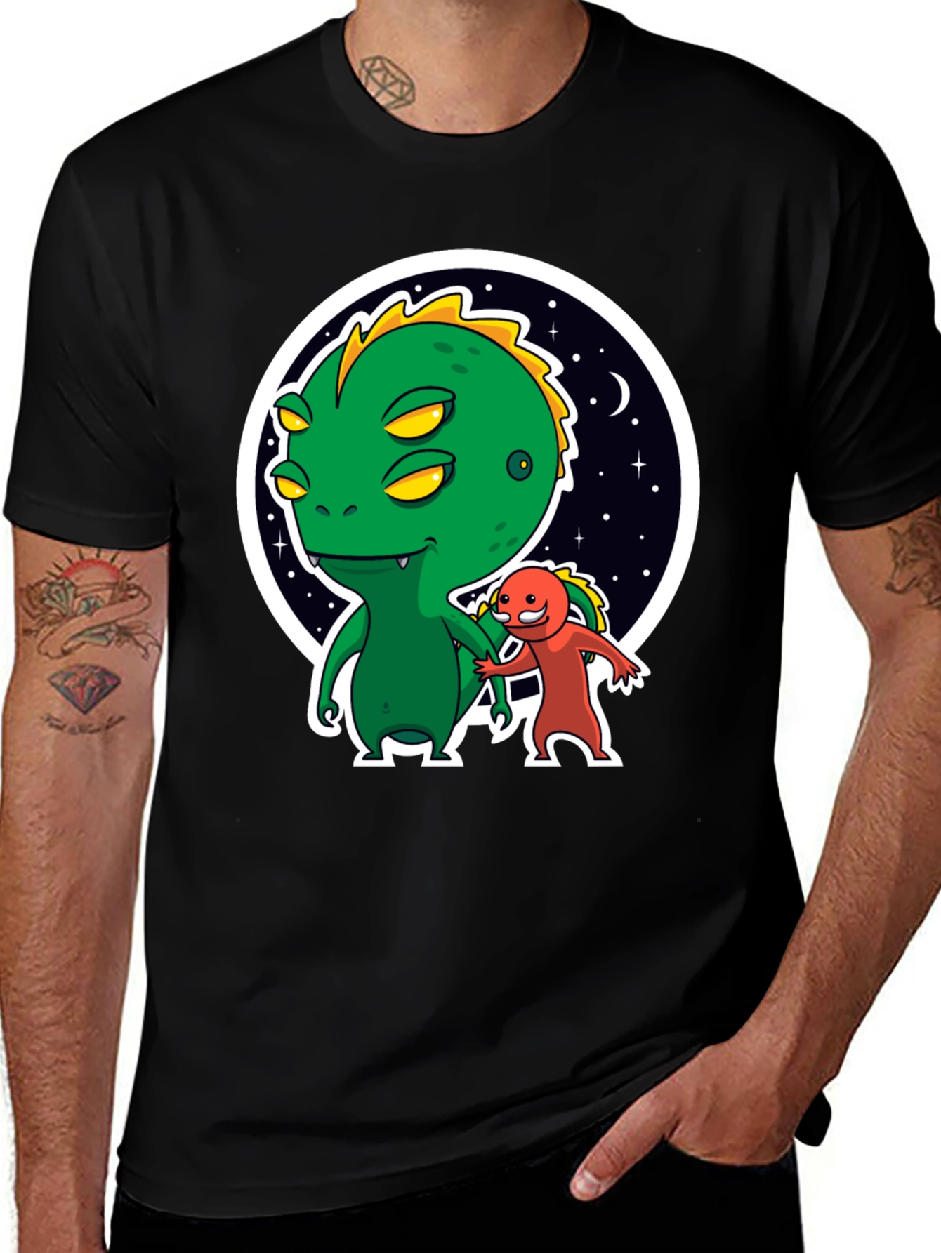 Variant 16 of Cartoon Monster Graphic Black T-Shirt