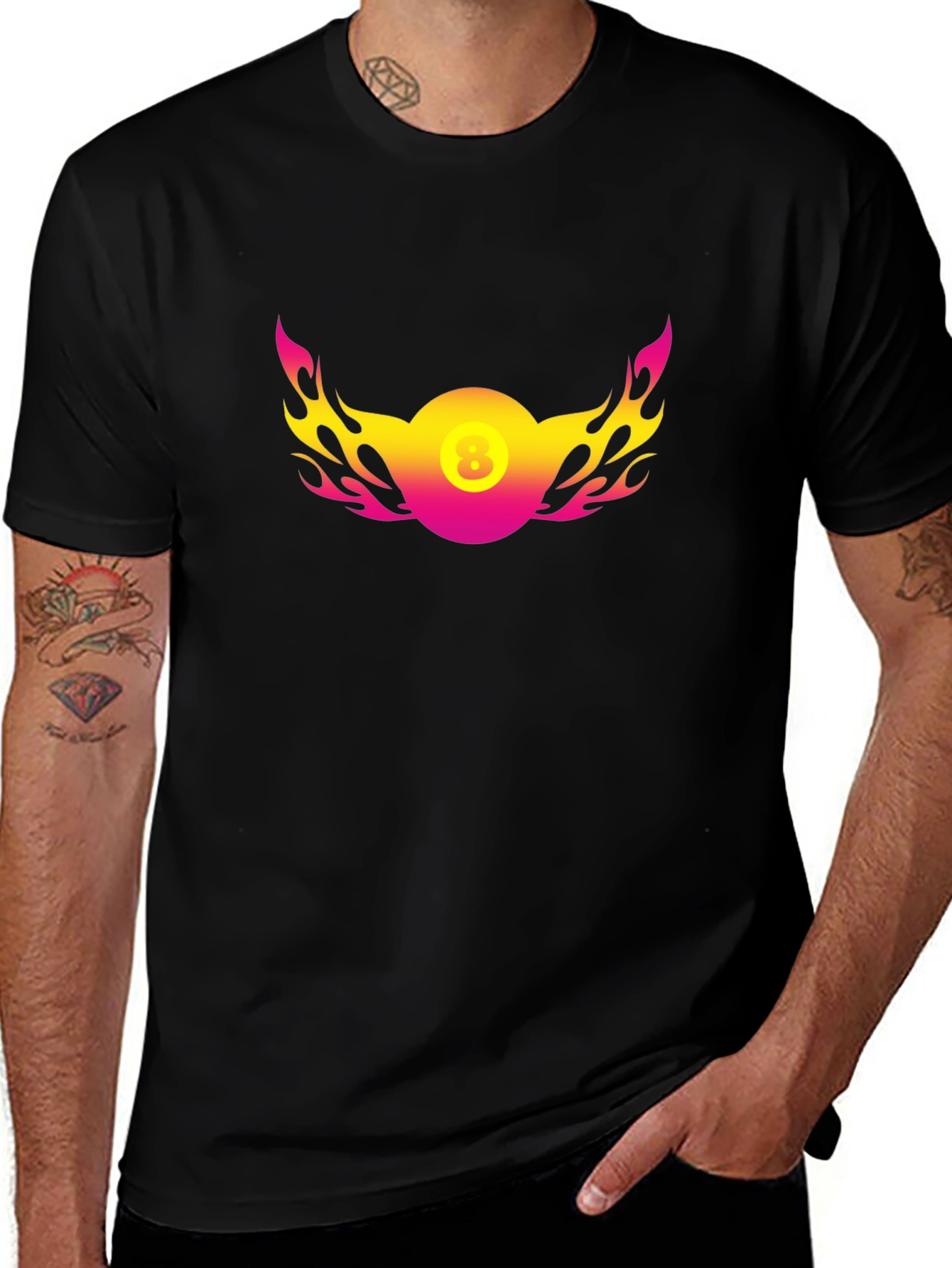 Variant 4 of 8 Ball Flame Graphic Black T-Shirt