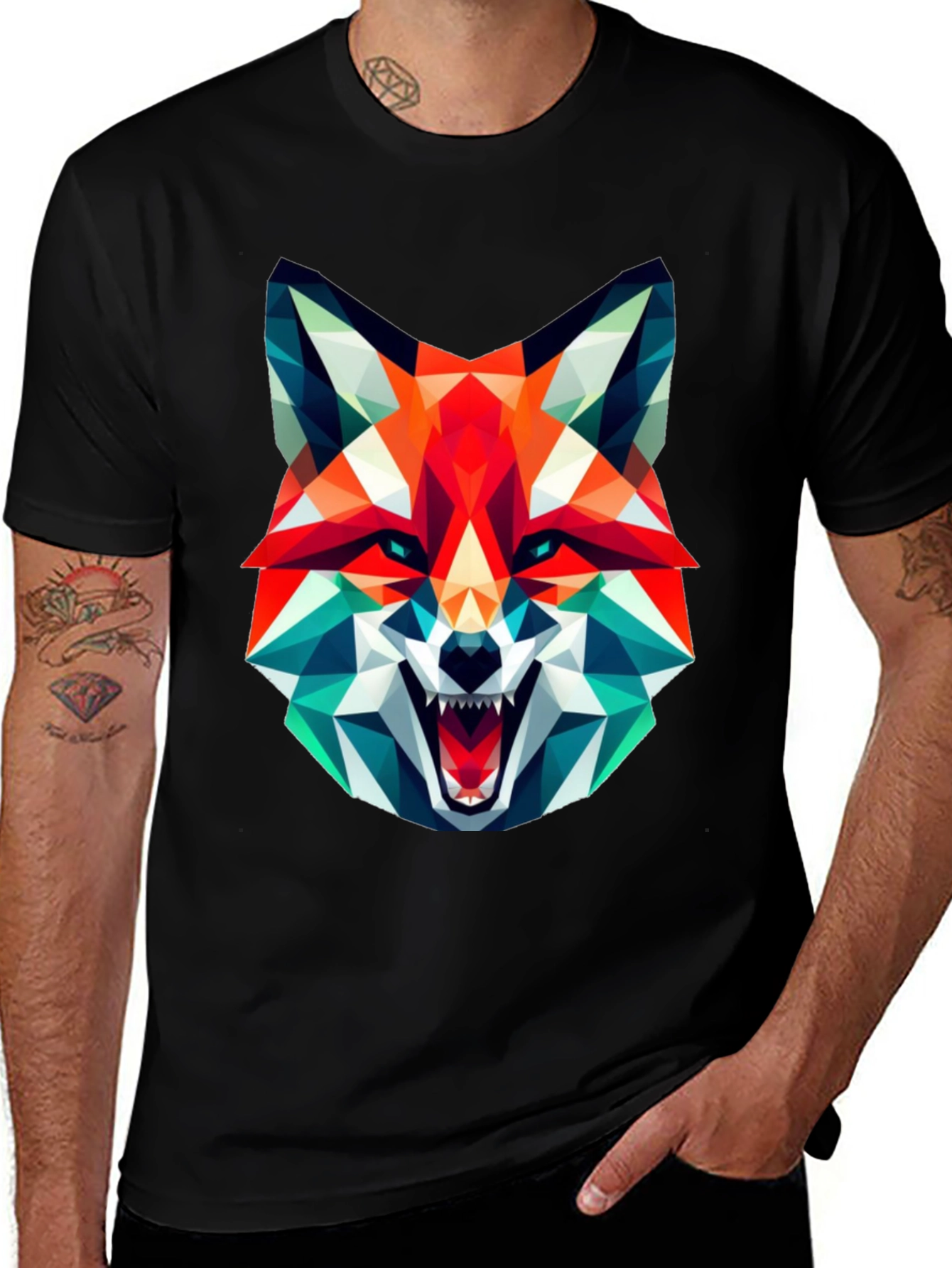 Variant 25 of Geometric Fox Graphic Tee - Black