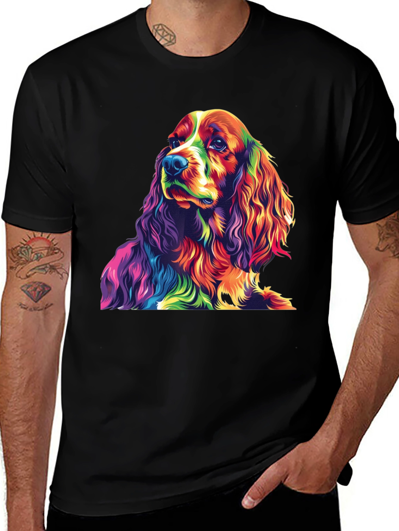Variant 19 of Rainbow Dog Graphic Tee - Black Cotton T-Shirt