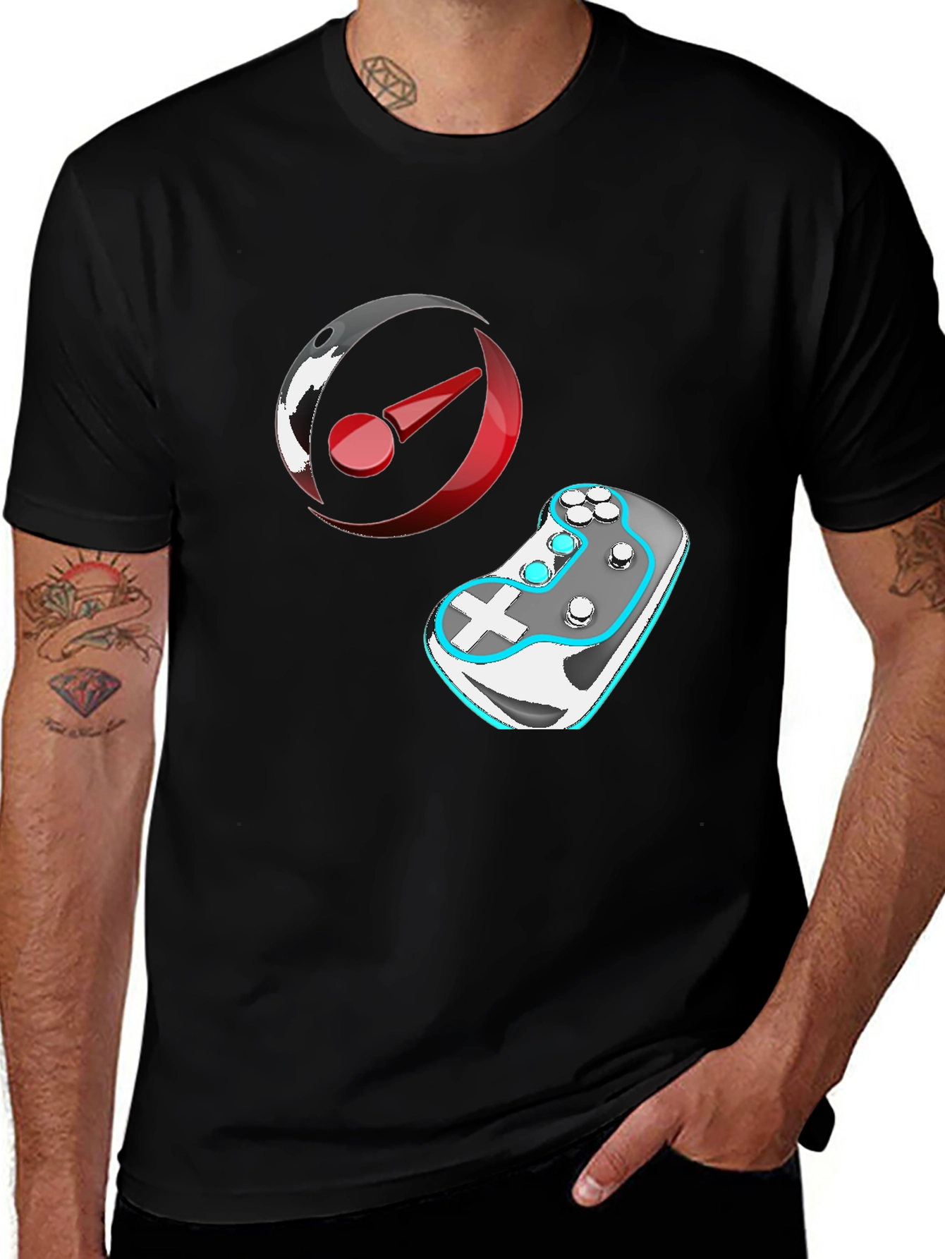 Variant 26 of Gaming T-Shirt: Controller & Circular Logo Design