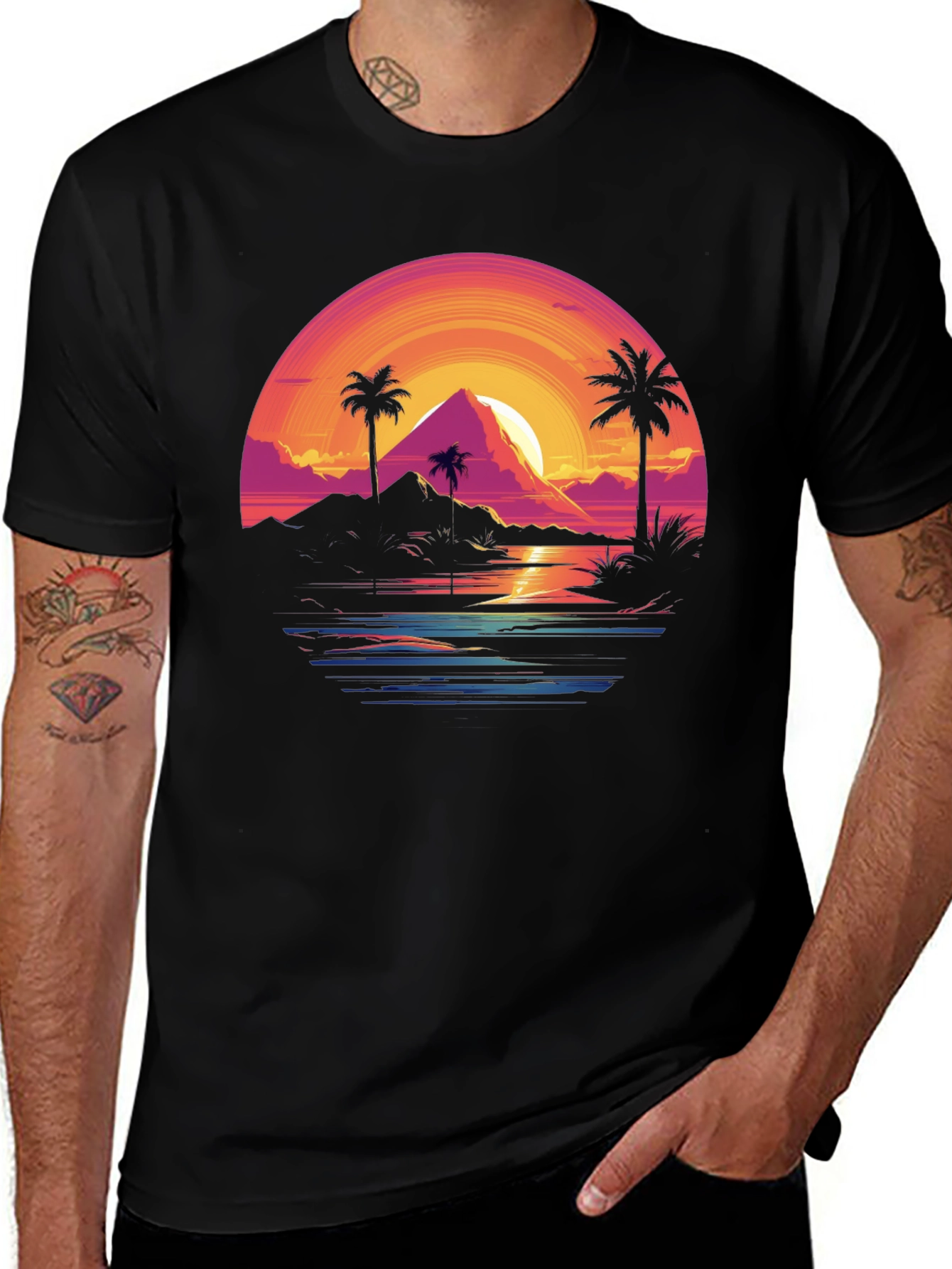 Variant 29 of Retro Sunset Palm Tree Graphic Tee