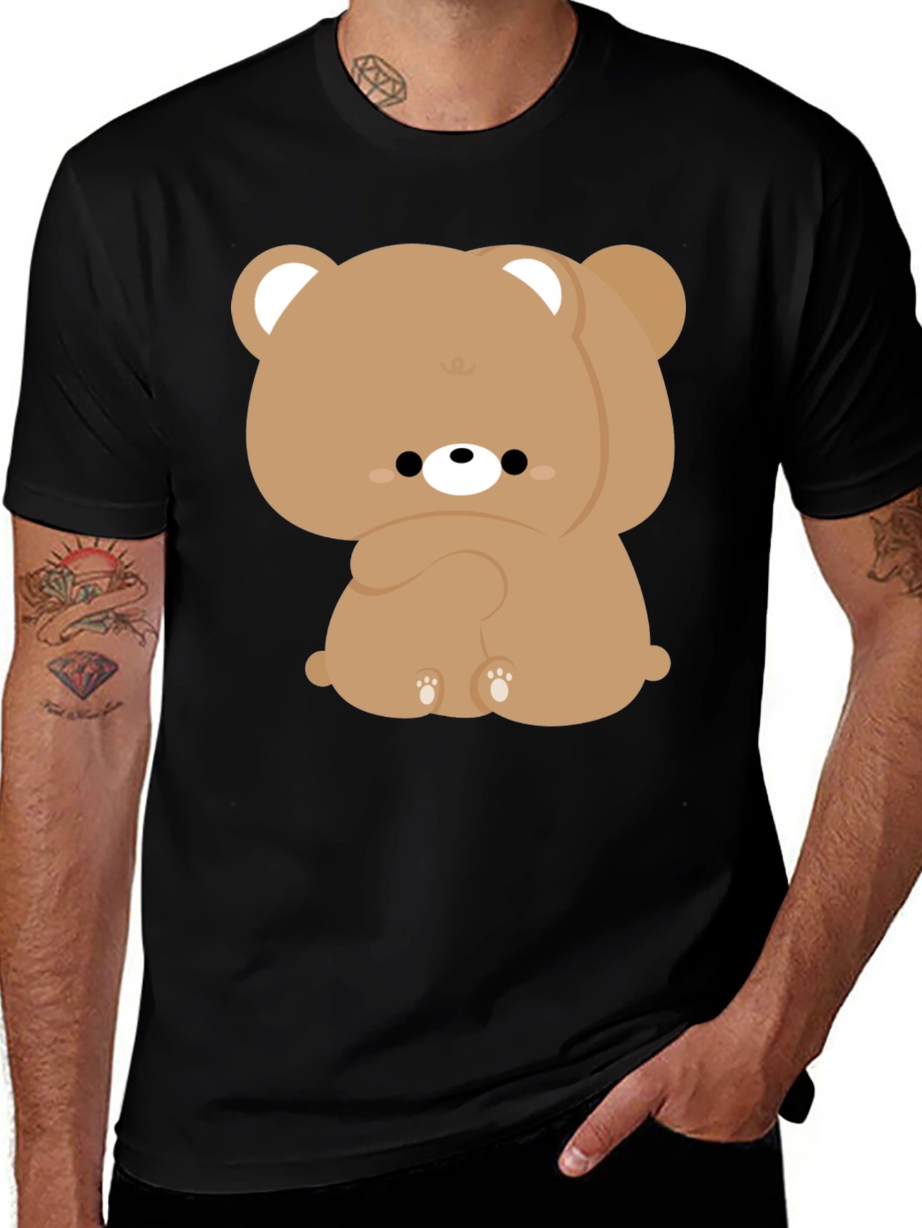 Cute Bear Graphic Black T-Shirt