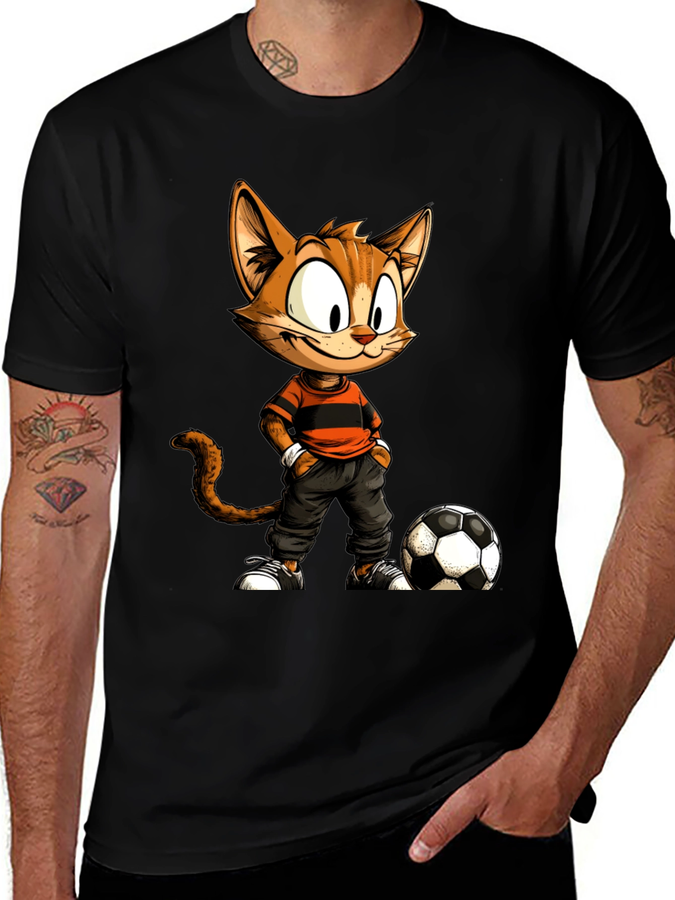 Variant 2 of Cartoon Cat Soccer T-Shirt - Black