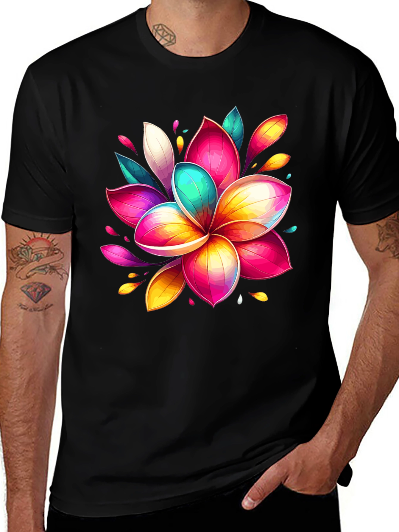 Vibrant Floral Graphic Tee - Black