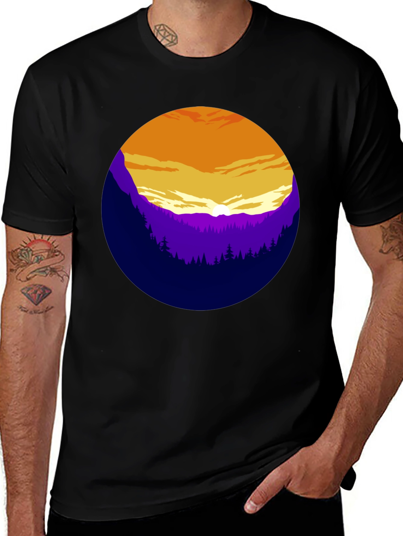 Variant 15 of Sunset Mountain Graphic Tee - Stylish Black T-Shirt