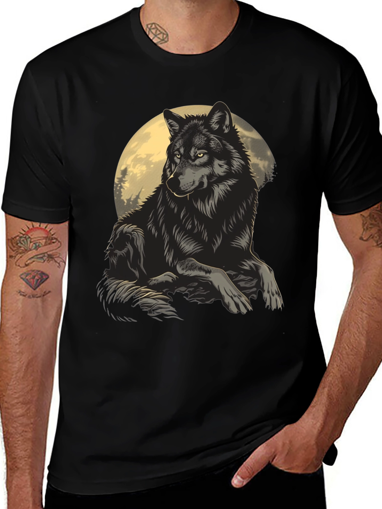 Variant 12 of Wolf Moon Graphic Tee - Black T-Shirt