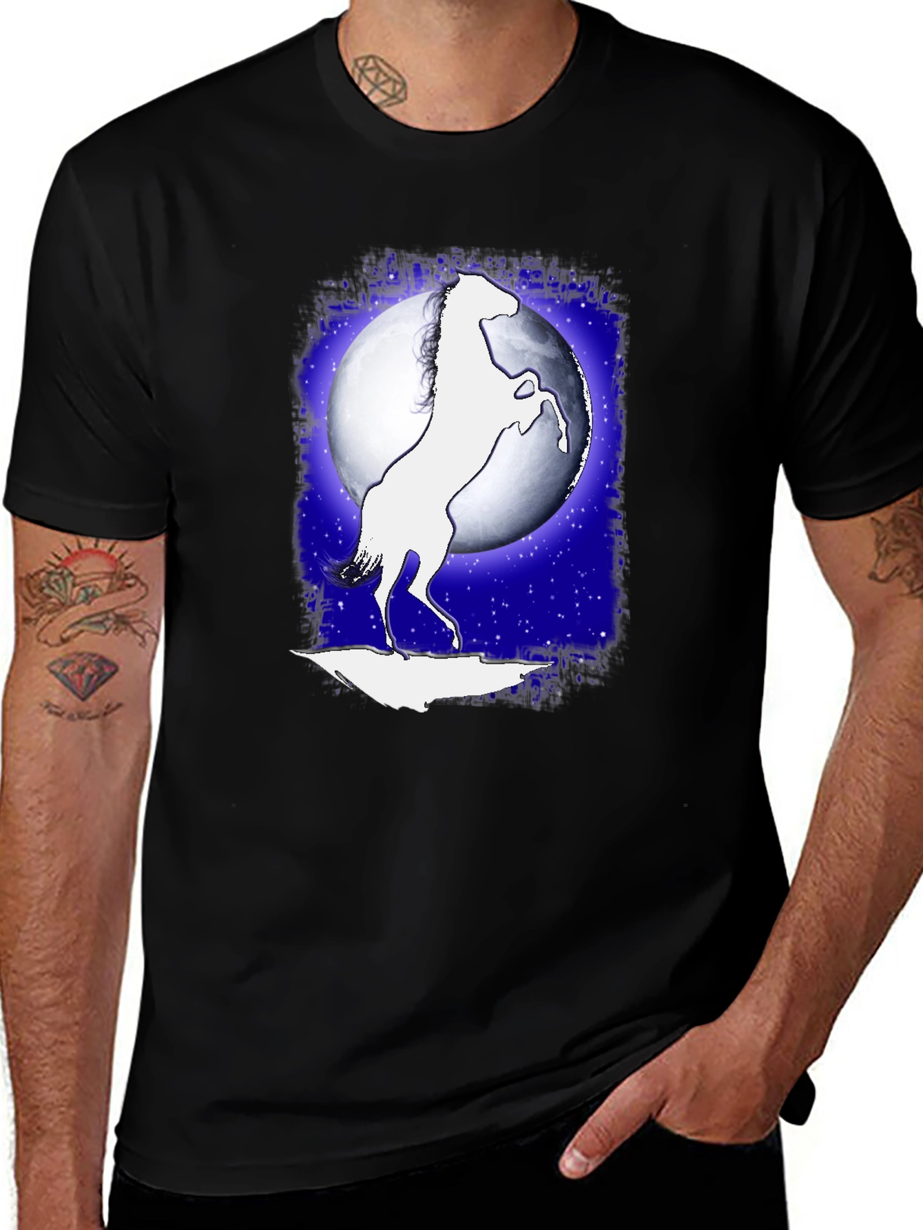 Variant 14 of Horse Silhouette Moon Graphic Black T-Shirt