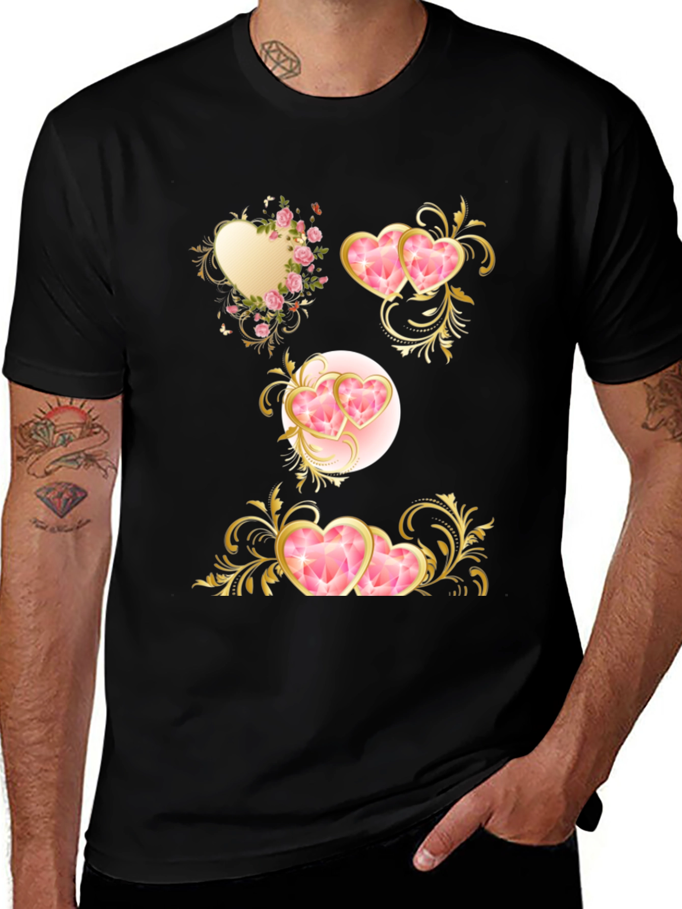 Heart Embellished Black Tee