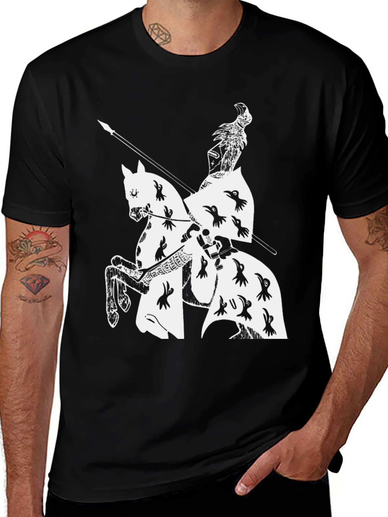 Variant 8 of Knight and Raven Graphic Black T-Shirt