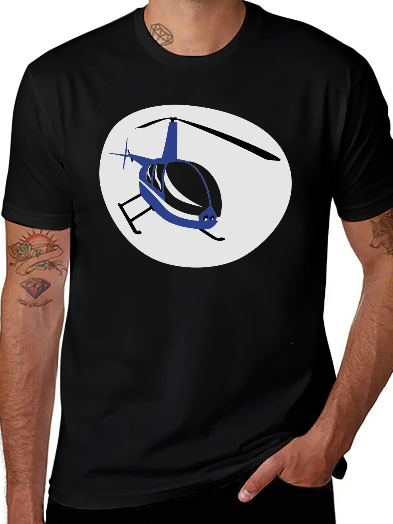 Black Helicopter Graphic T-Shirt - Black Crew Neck Tee main image