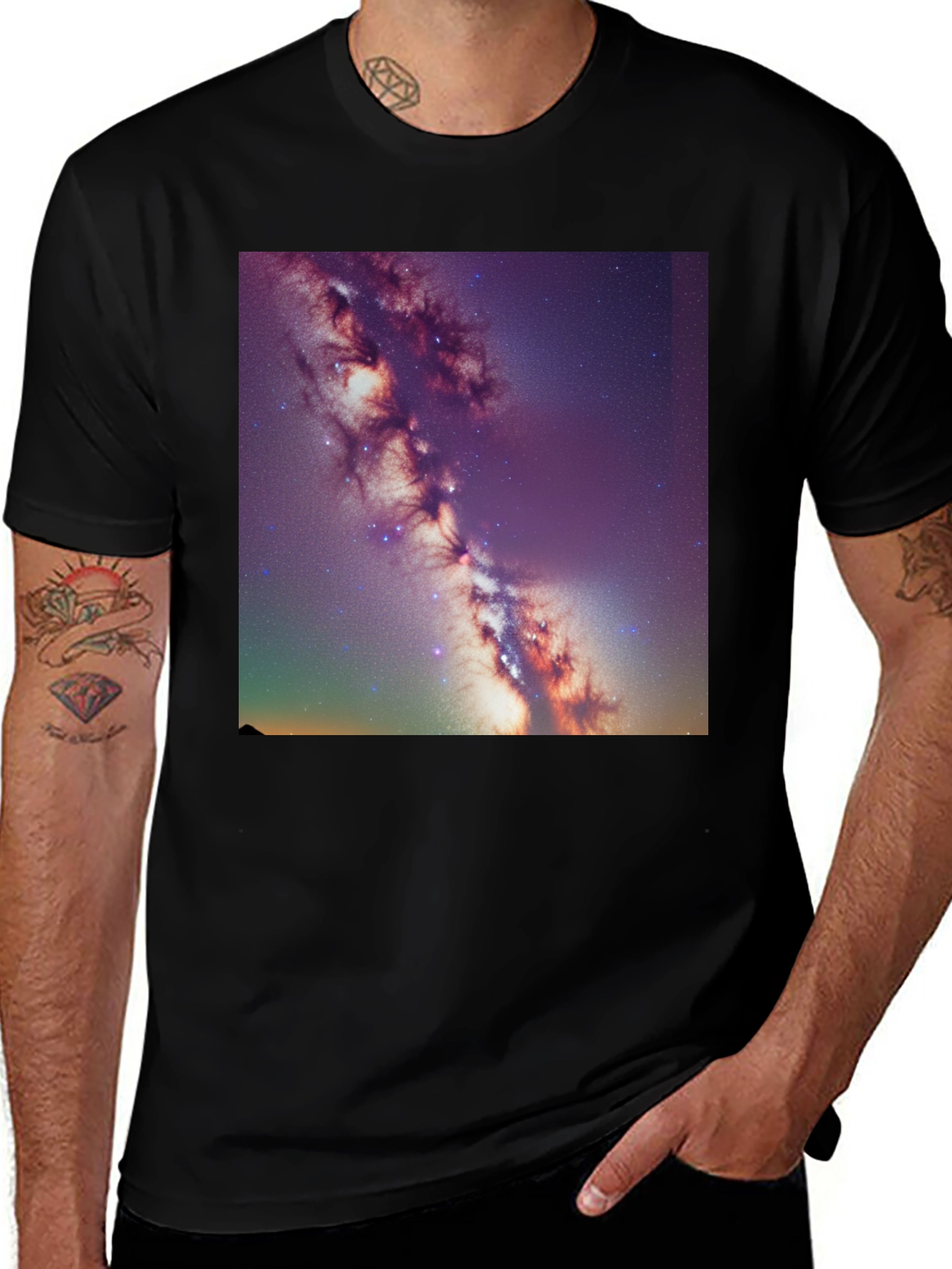 Variant 21 of Galaxy Print Black T-Shirt - Celestial Style