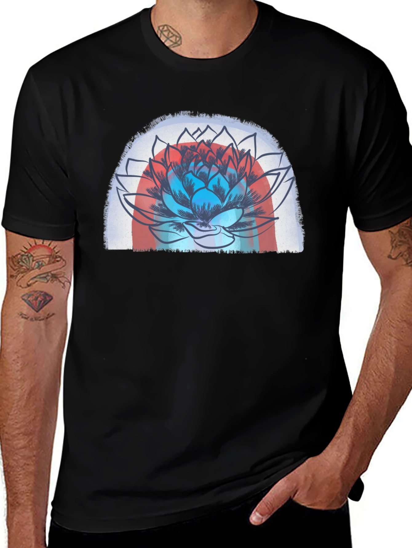 Lotus Flower Graphic Black T-Shirt