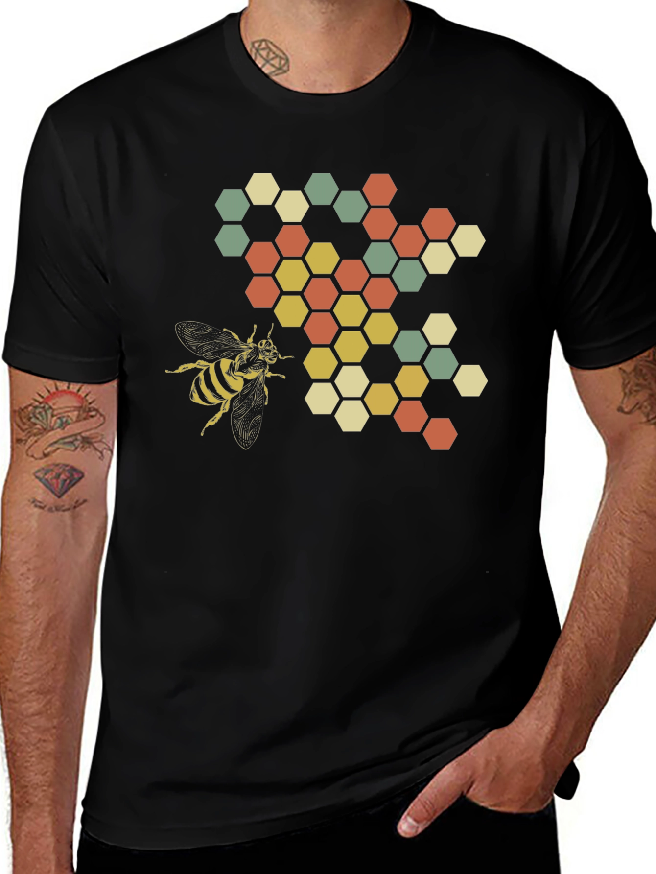 Variant 9 of Honeycomb Bee Graphic Tee - Black
