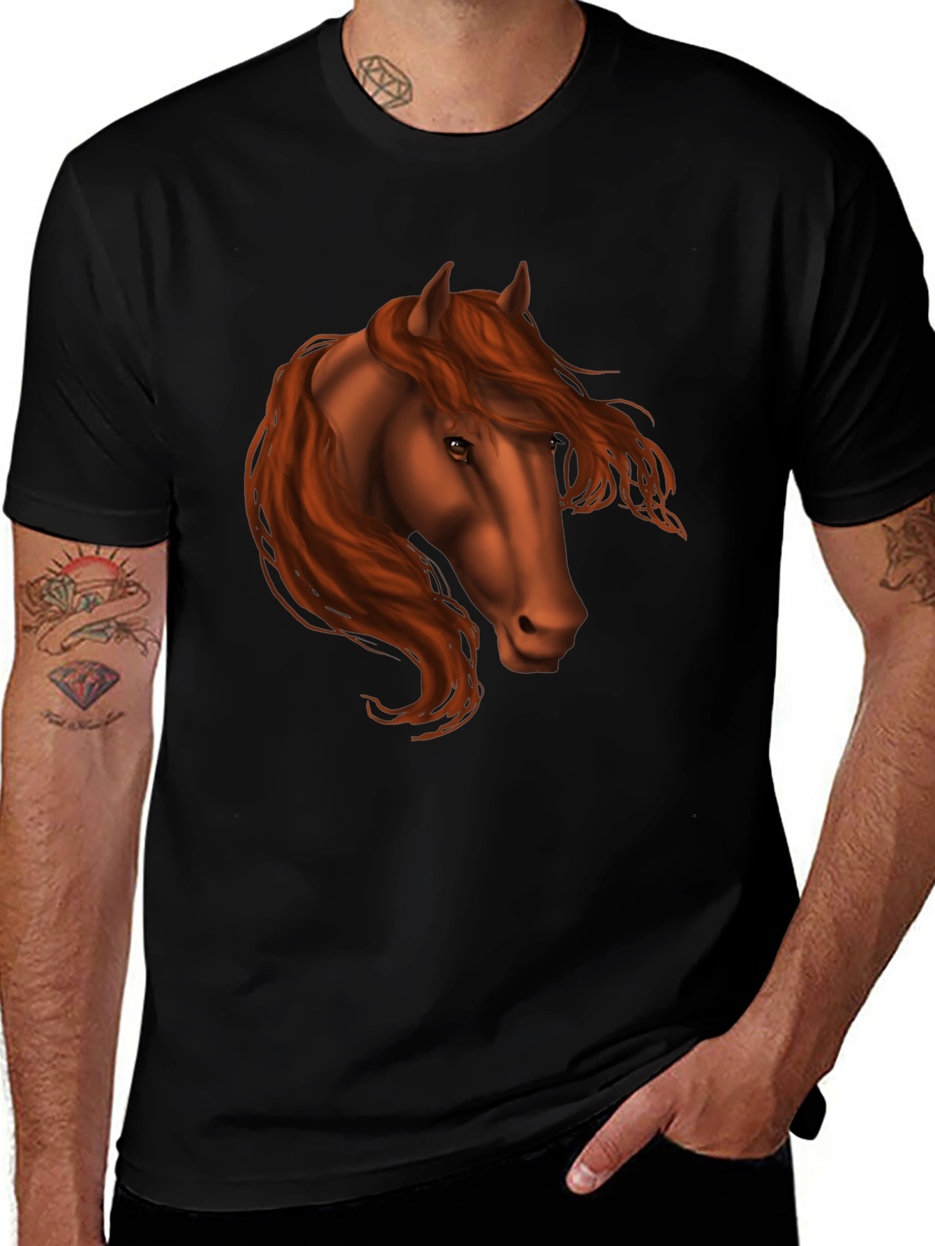 Variant 13 of Horse Head Graphic Black T-Shirt