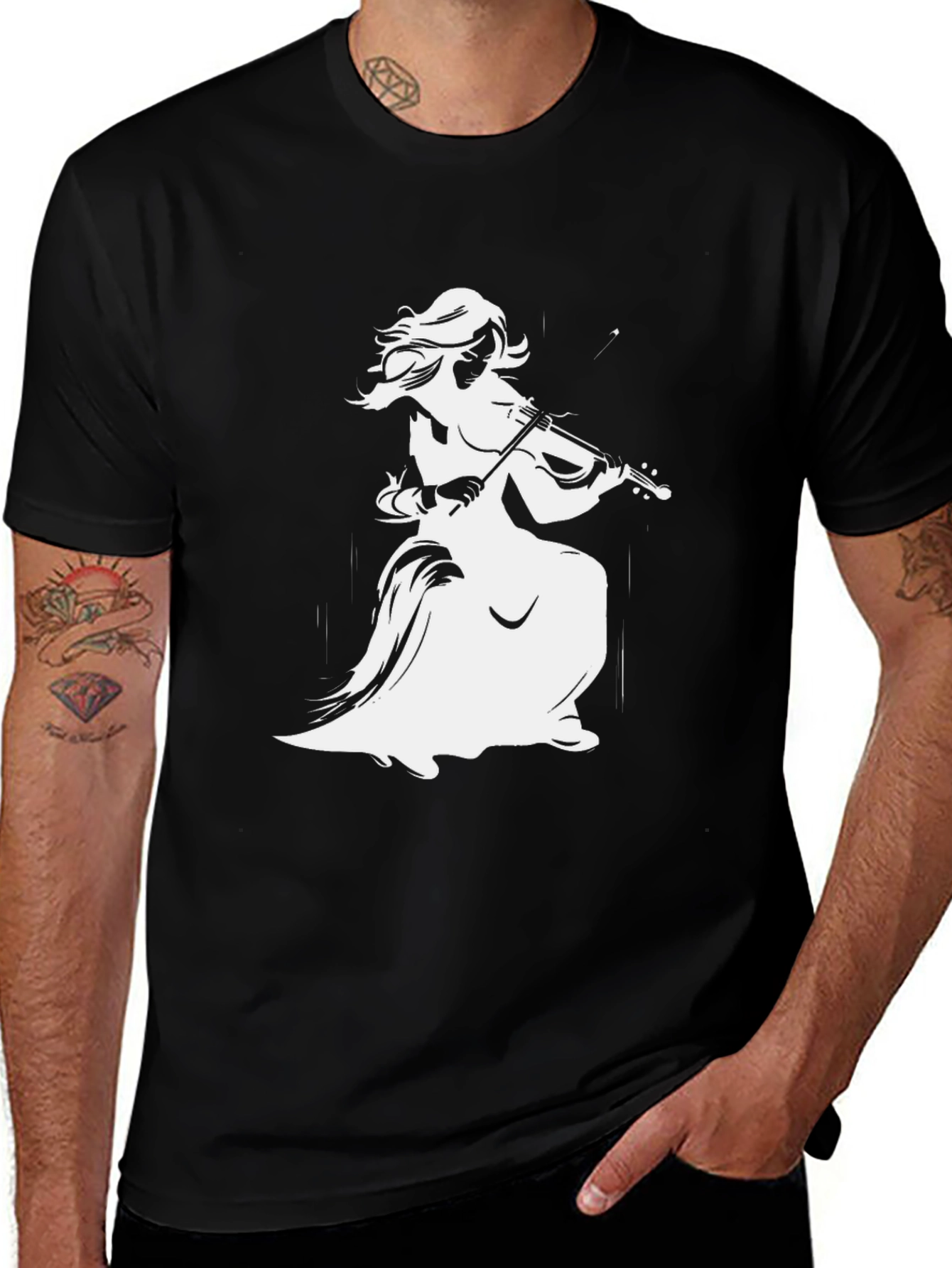 Variant 23 of Black T-Shirt with Fiddler Graphic Print