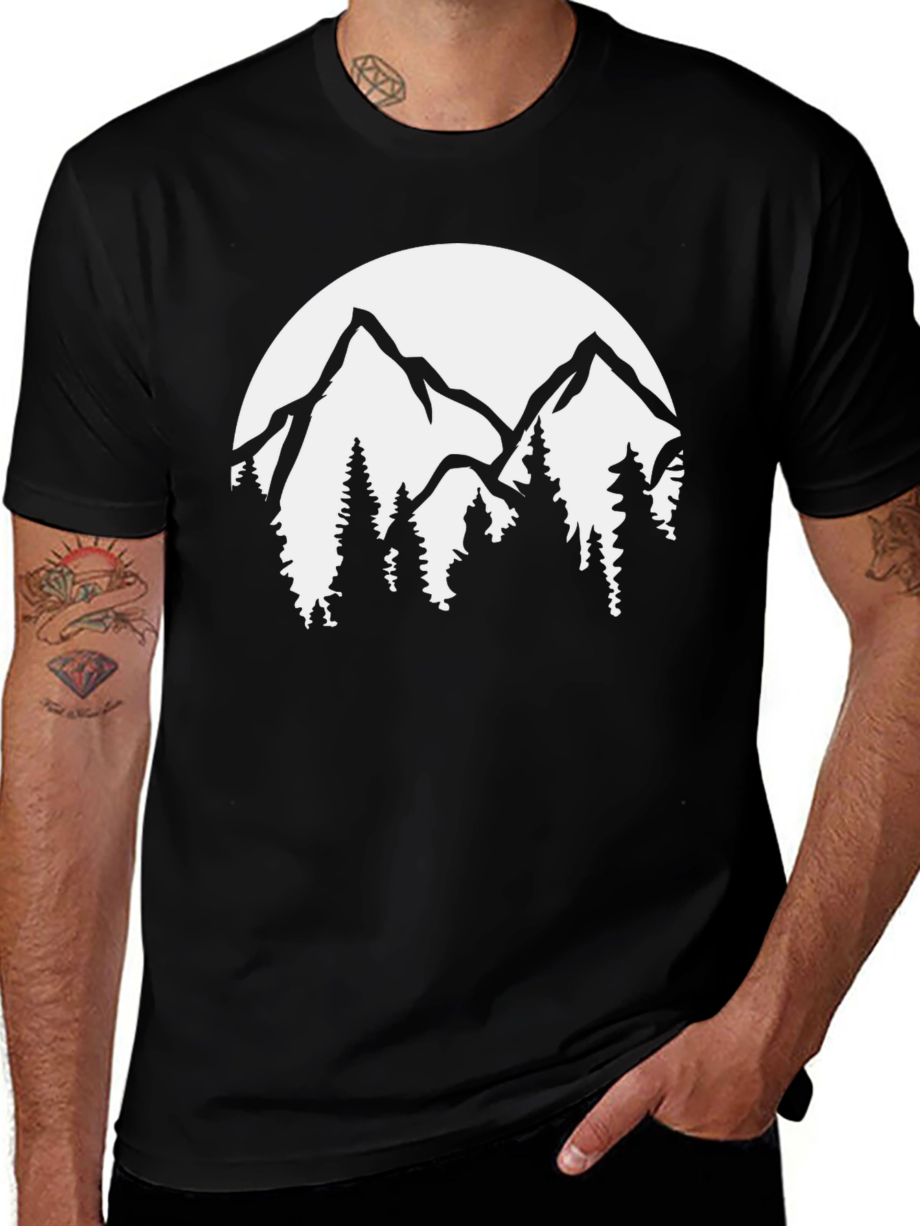 Variant 10 of Mountain Scene Graphic Tee - Black Cotton Blend