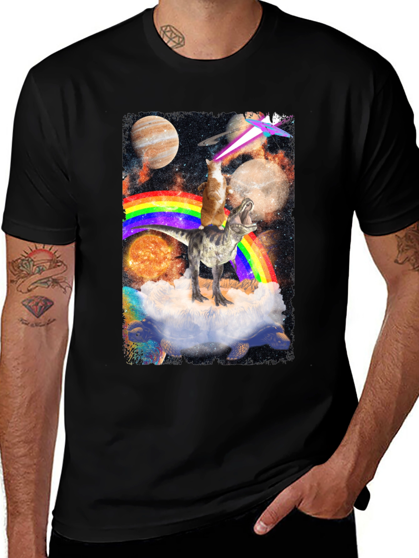 Variant 23 of Cosmic Dinosaur Cat Rainbow T-Shirt
