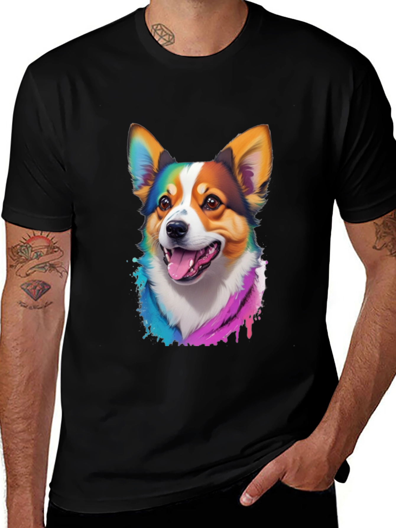 Variant 10 of Rainbow Corgi T-Shirt - Artistic Dog Lover Tee
