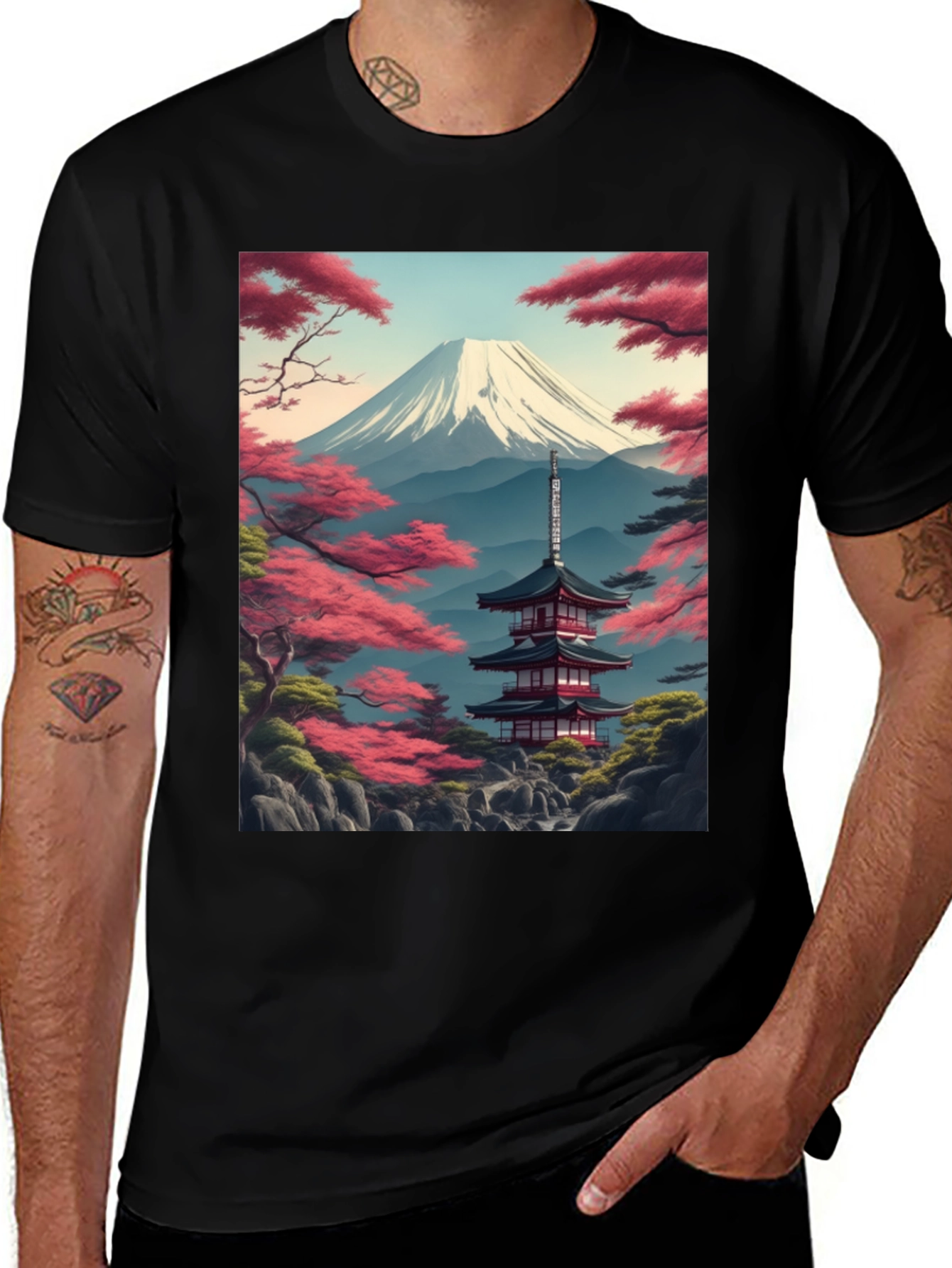 Variant 4 of Mount Fuji Pagoda Graphic Tee - Black
