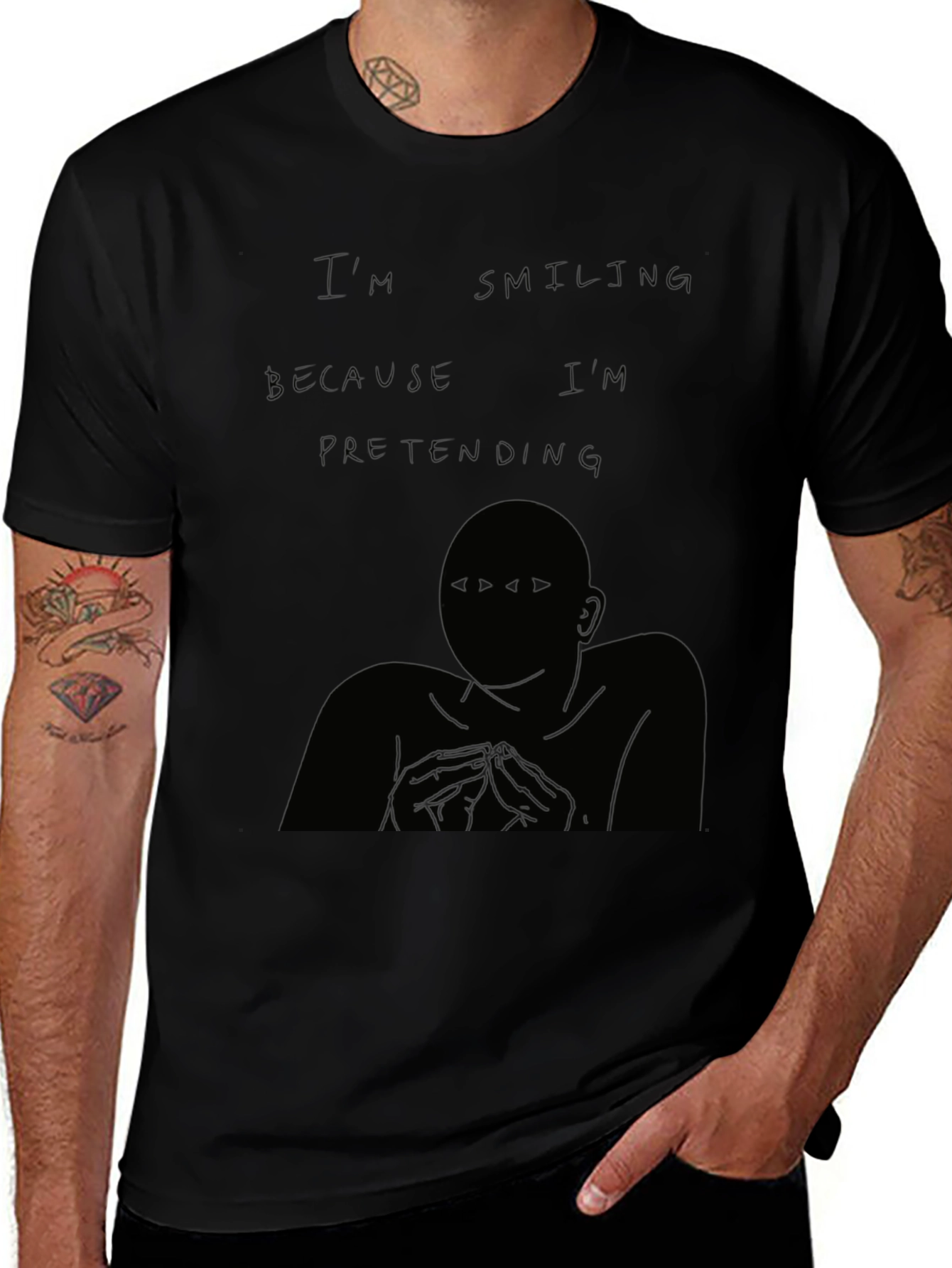 Variant 4 of Introspective Graphic Tee - "Smiling, Pretending"