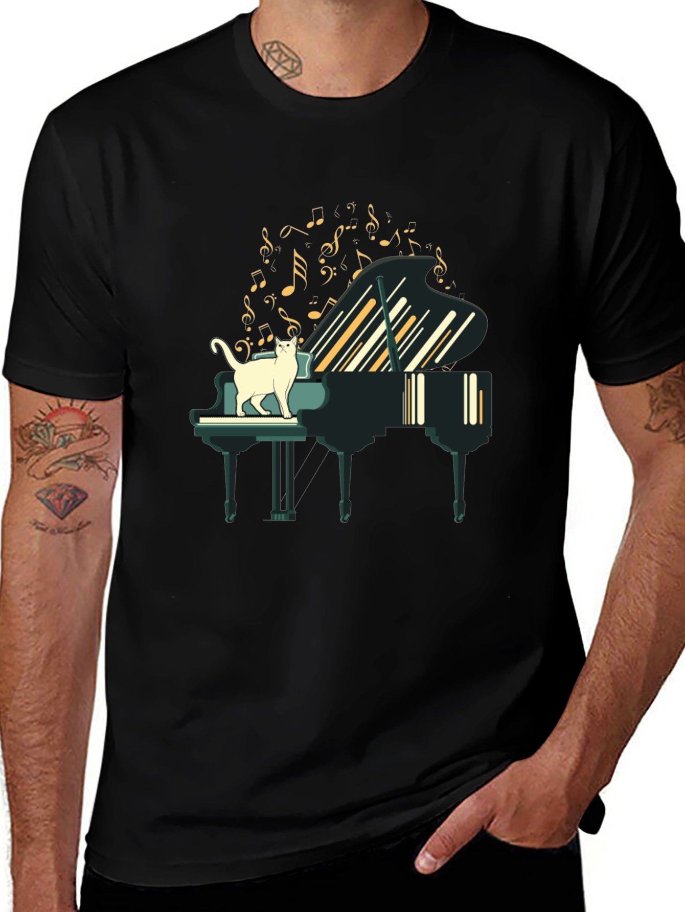 Variant 2 of Cat on Piano T-Shirt - Musical Feline Fun