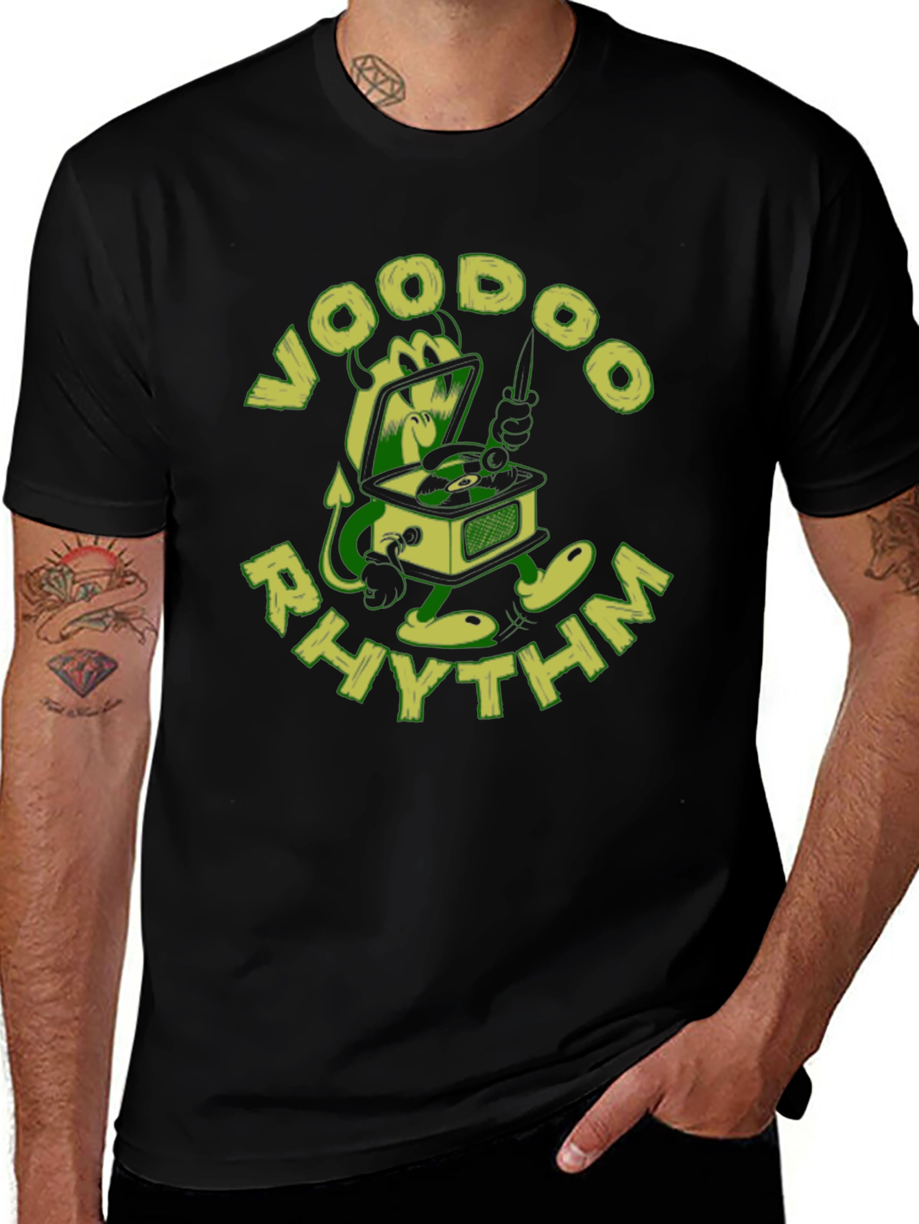 Variant 29 of Voodoo Rhythm Graphic Black T-Shirt