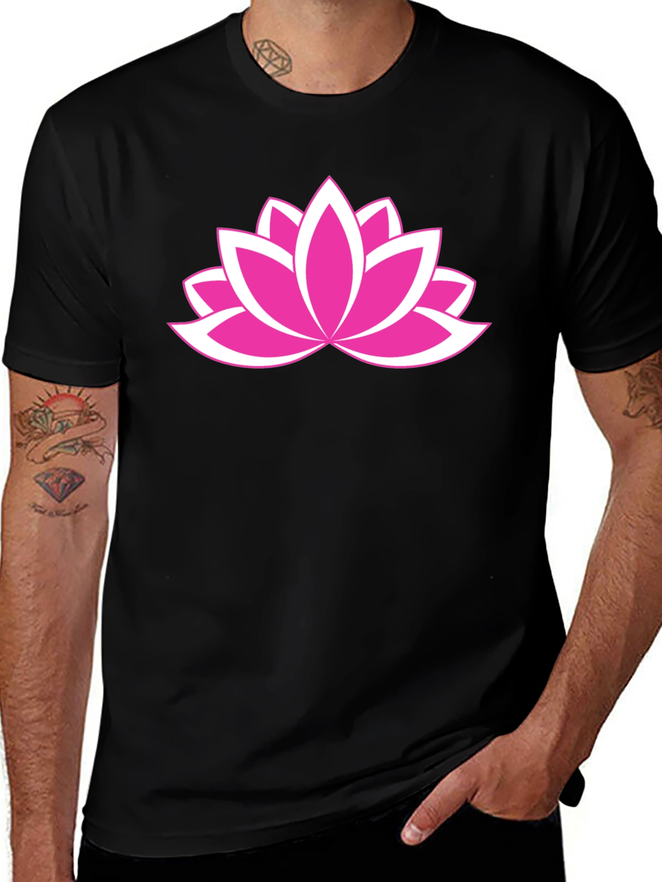 Variant 21 of Lotus Flower Graphic Tee - Black Cotton Comfort