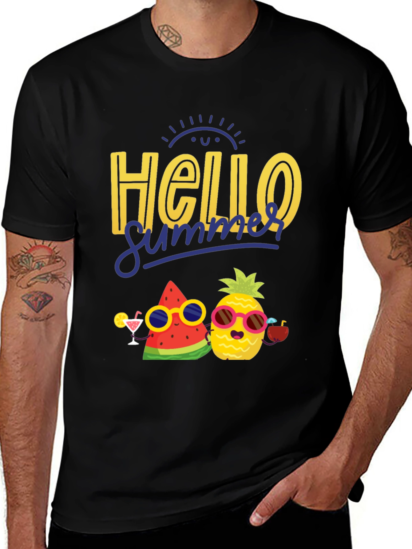 Variant 11 of Hello Summer Graphic T-Shirt: Pineapple & Watermelon