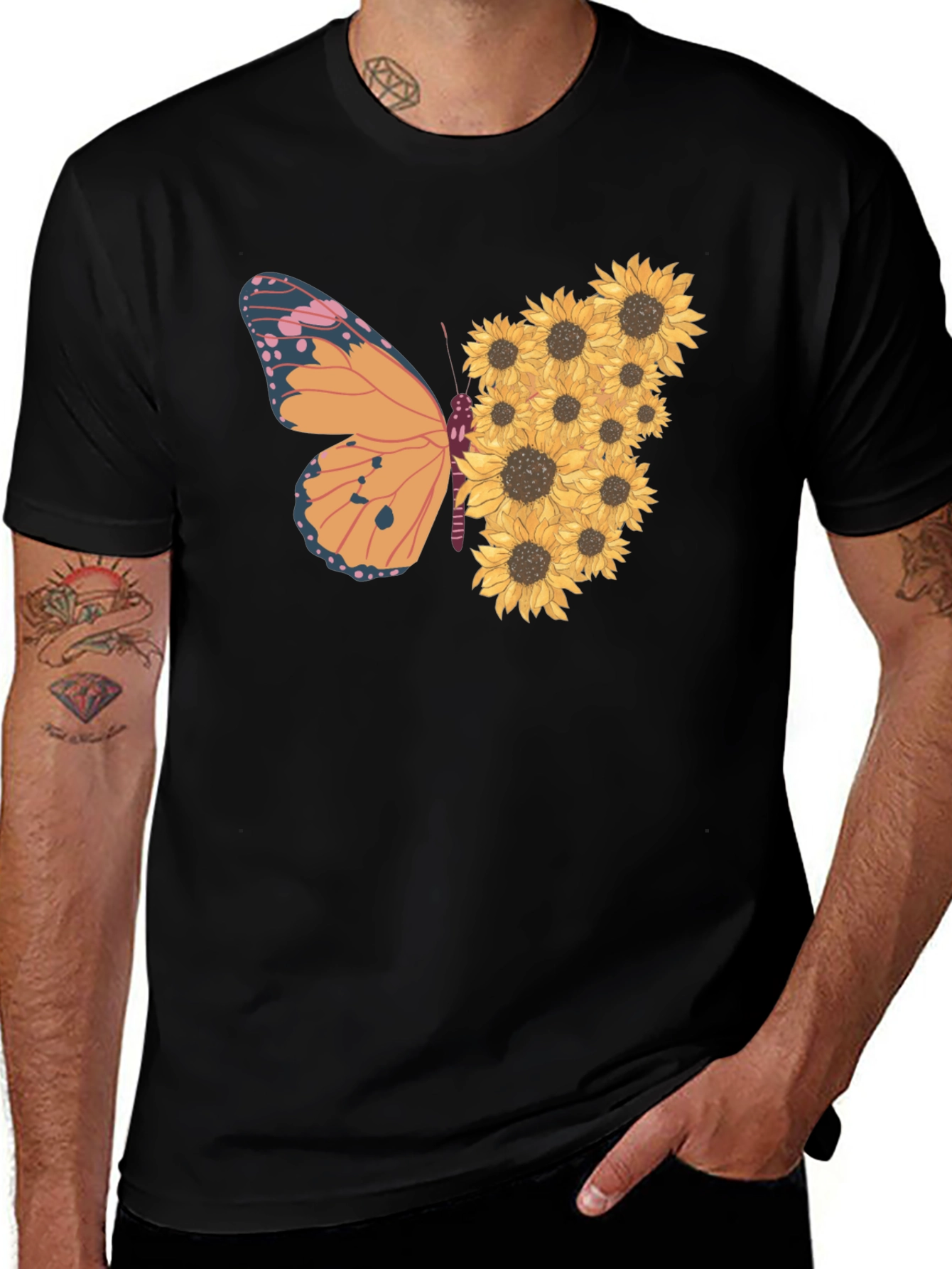 Variant 10 of Butterfly Sunflower Graphic Tee - Black