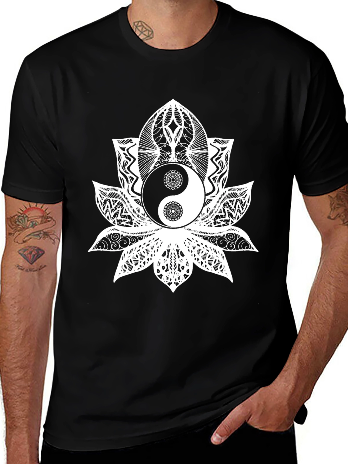 Yin Yang Lotus Flower Graphic Tee