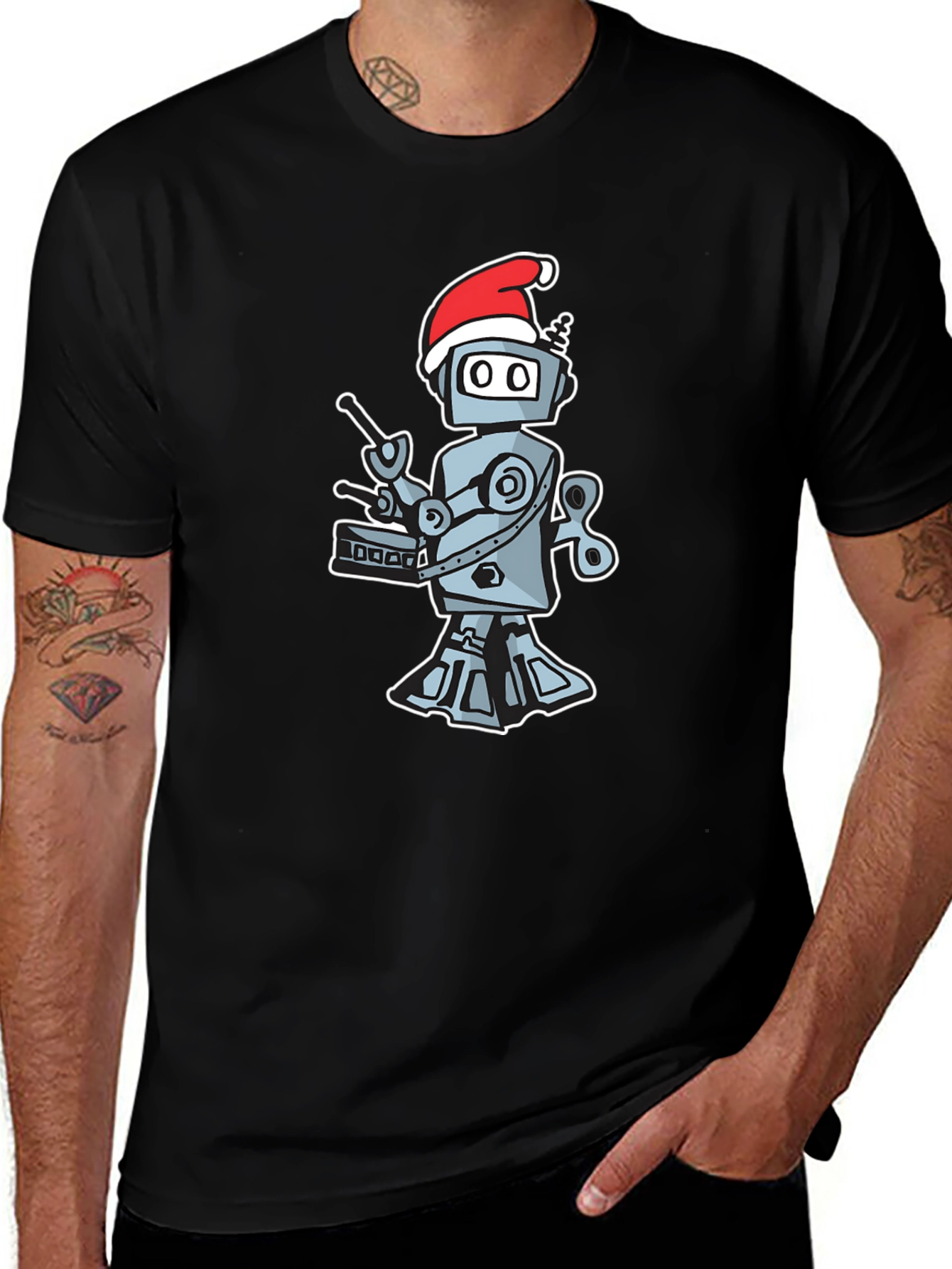 Variant 18 of Robot Drummer Christmas Tee