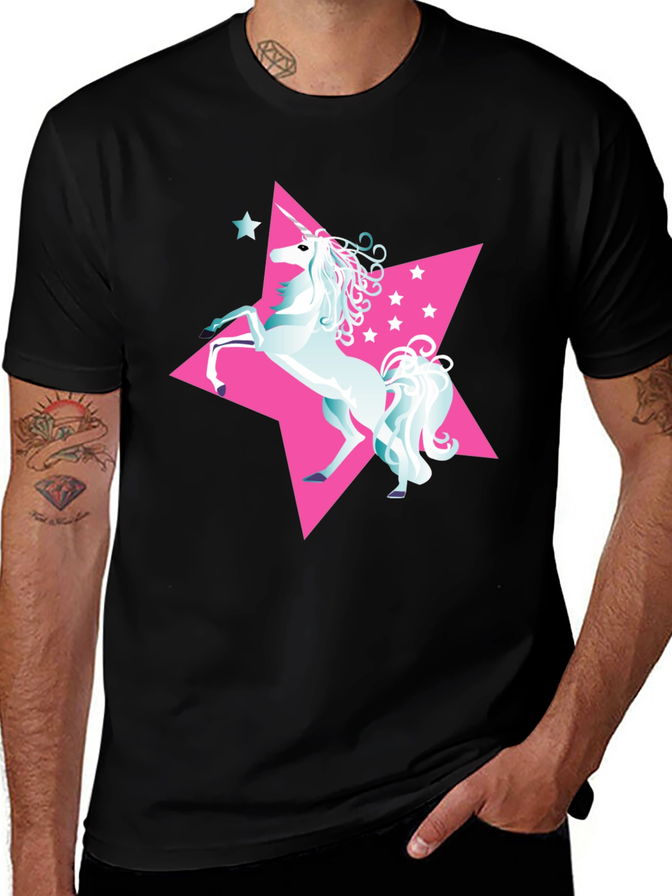 Variant 6 of Unicorn Star Graphic Tee - Trendy Black T-Shirt