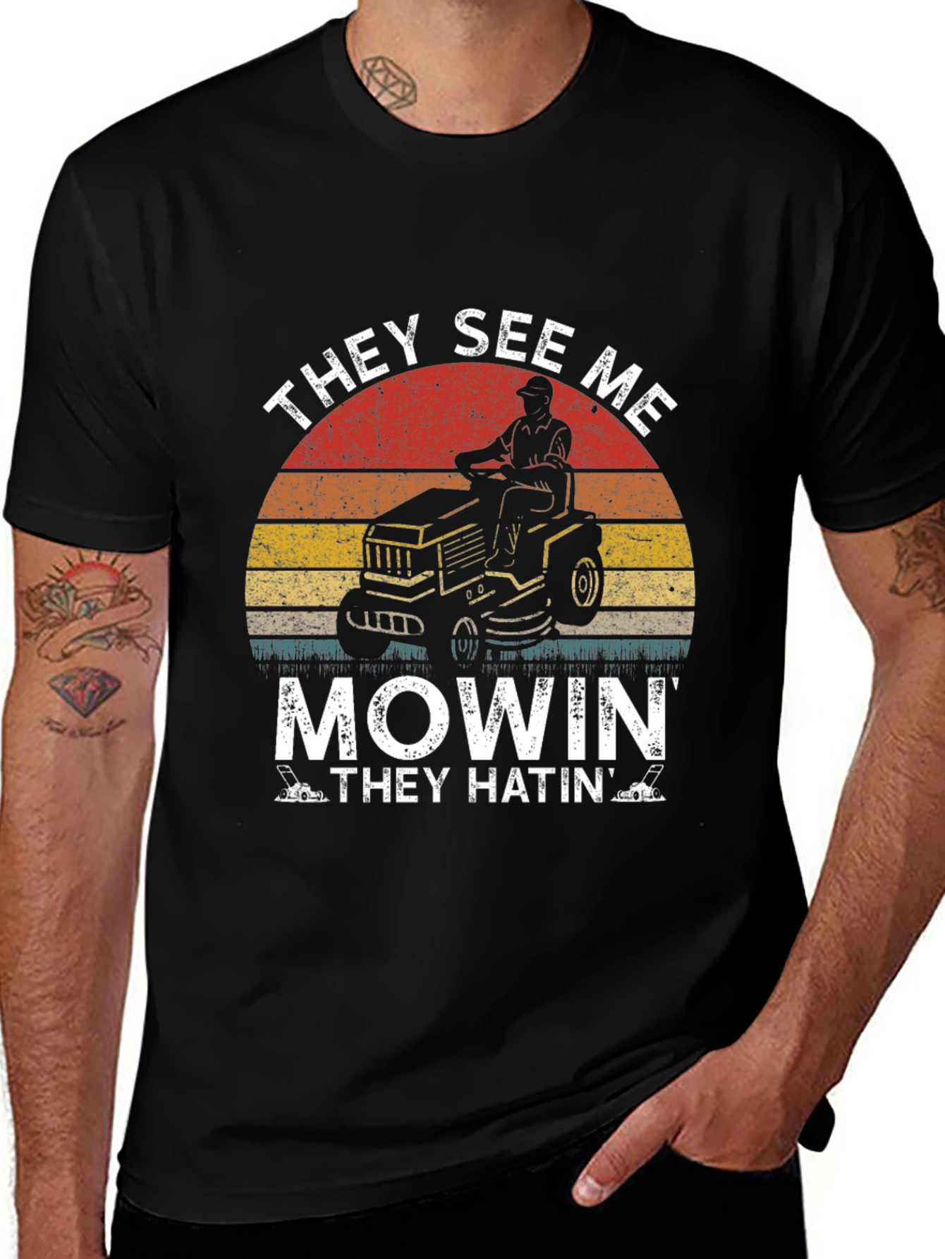 Black They See Me Mowin' T-Shirt - Lawn Care Humor Tee main image