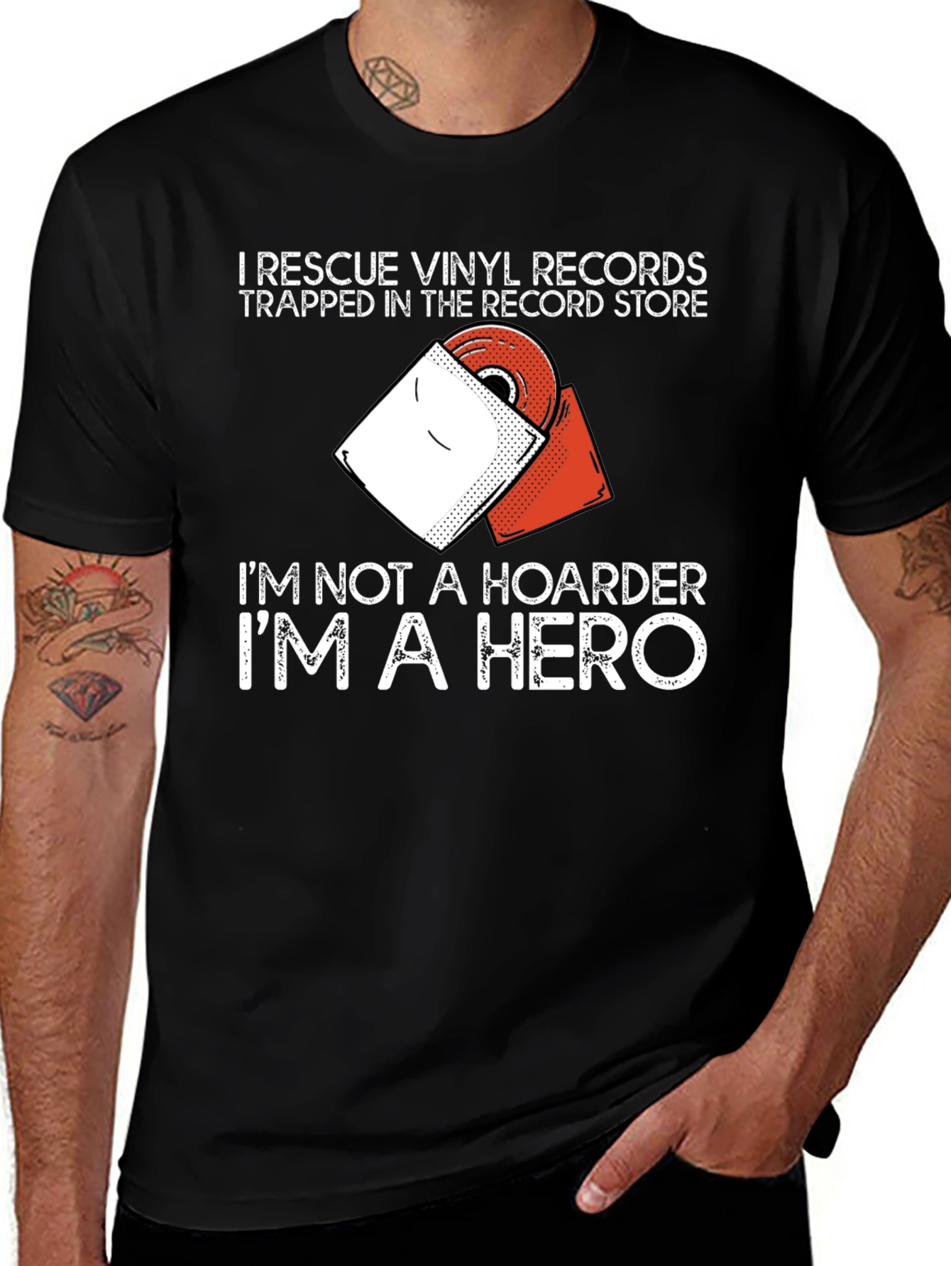 Variant 10 of Vinyl Record Rescuer Graphic Tee - Hero Humor