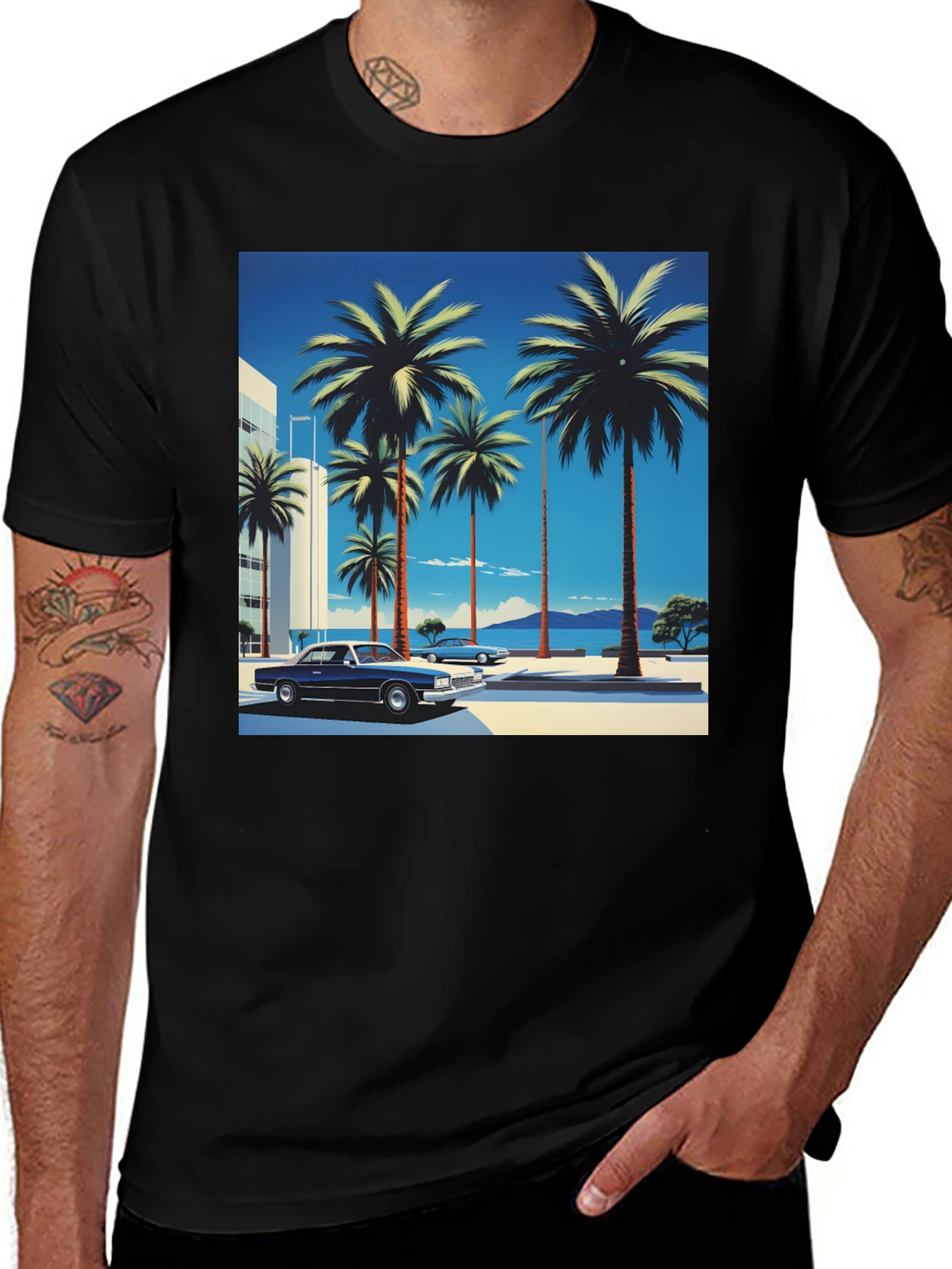 Variant 16 of Retro Miami Palms Graphic Tee - Vintage Car Design