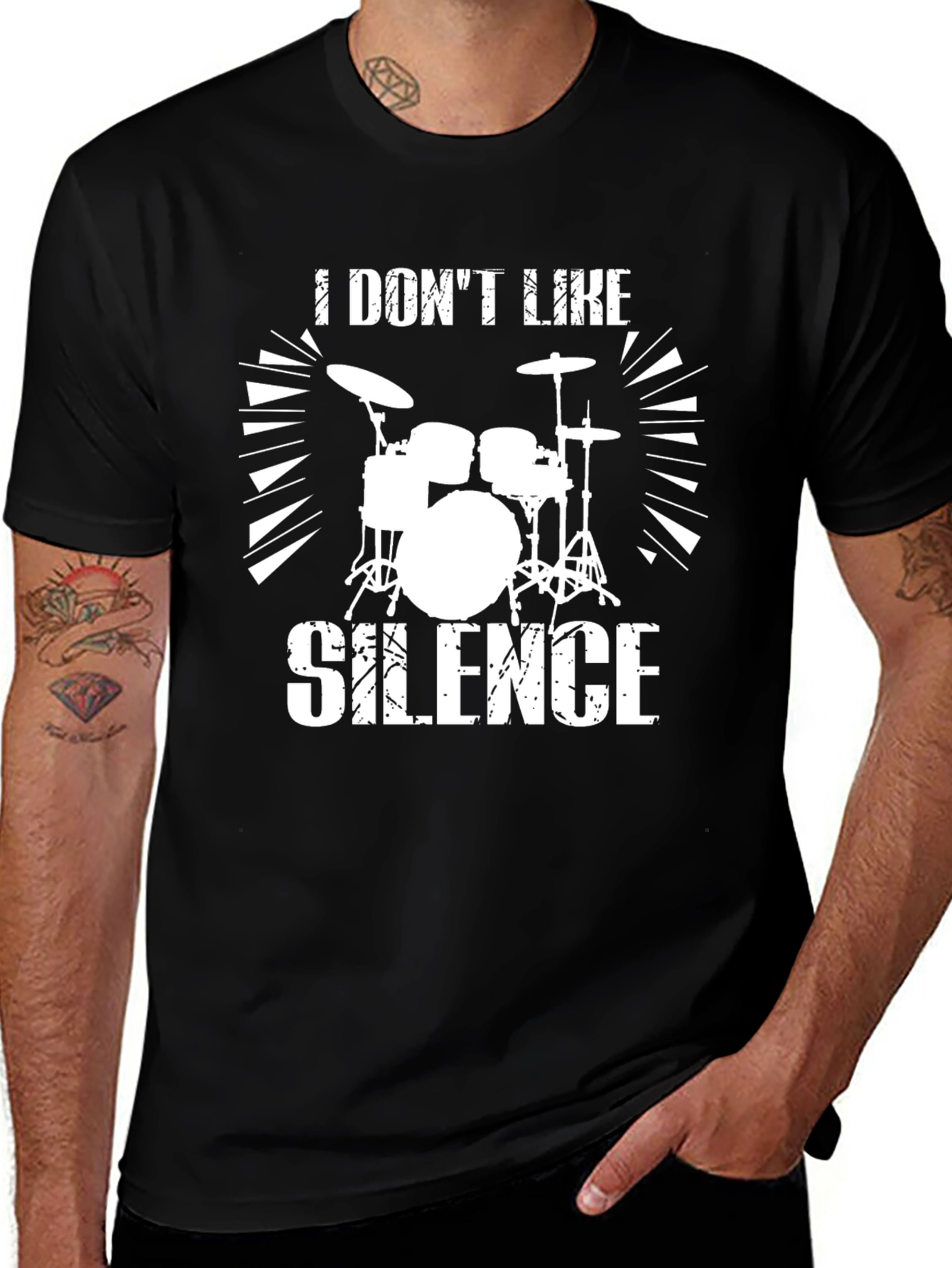 Variant 5 of I Don't Like Silence Drum Kit Graphic Tee