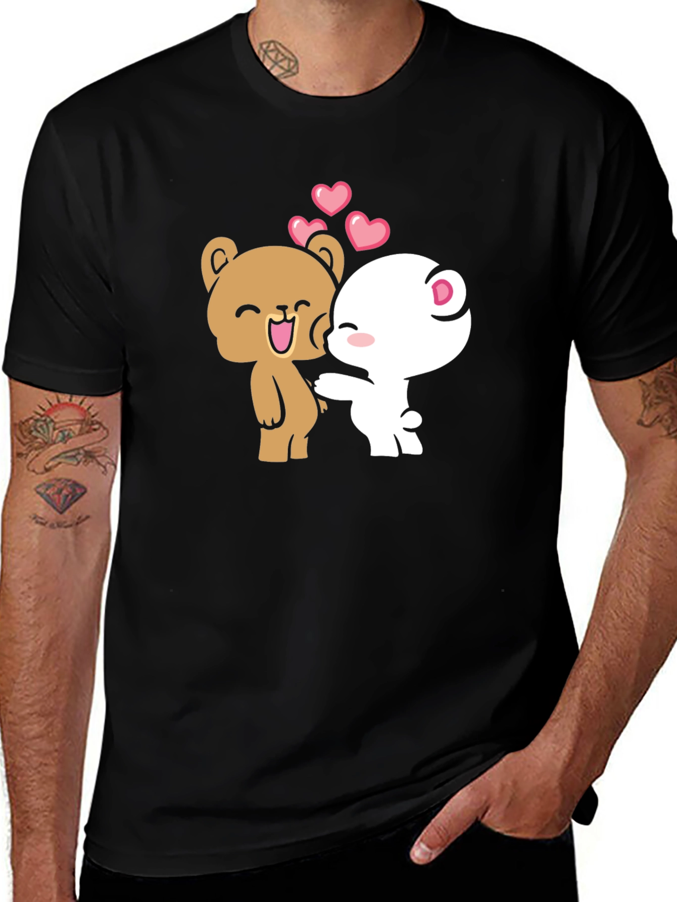 Variant 19 of Cute Bear Love Graphic Black T-Shirt